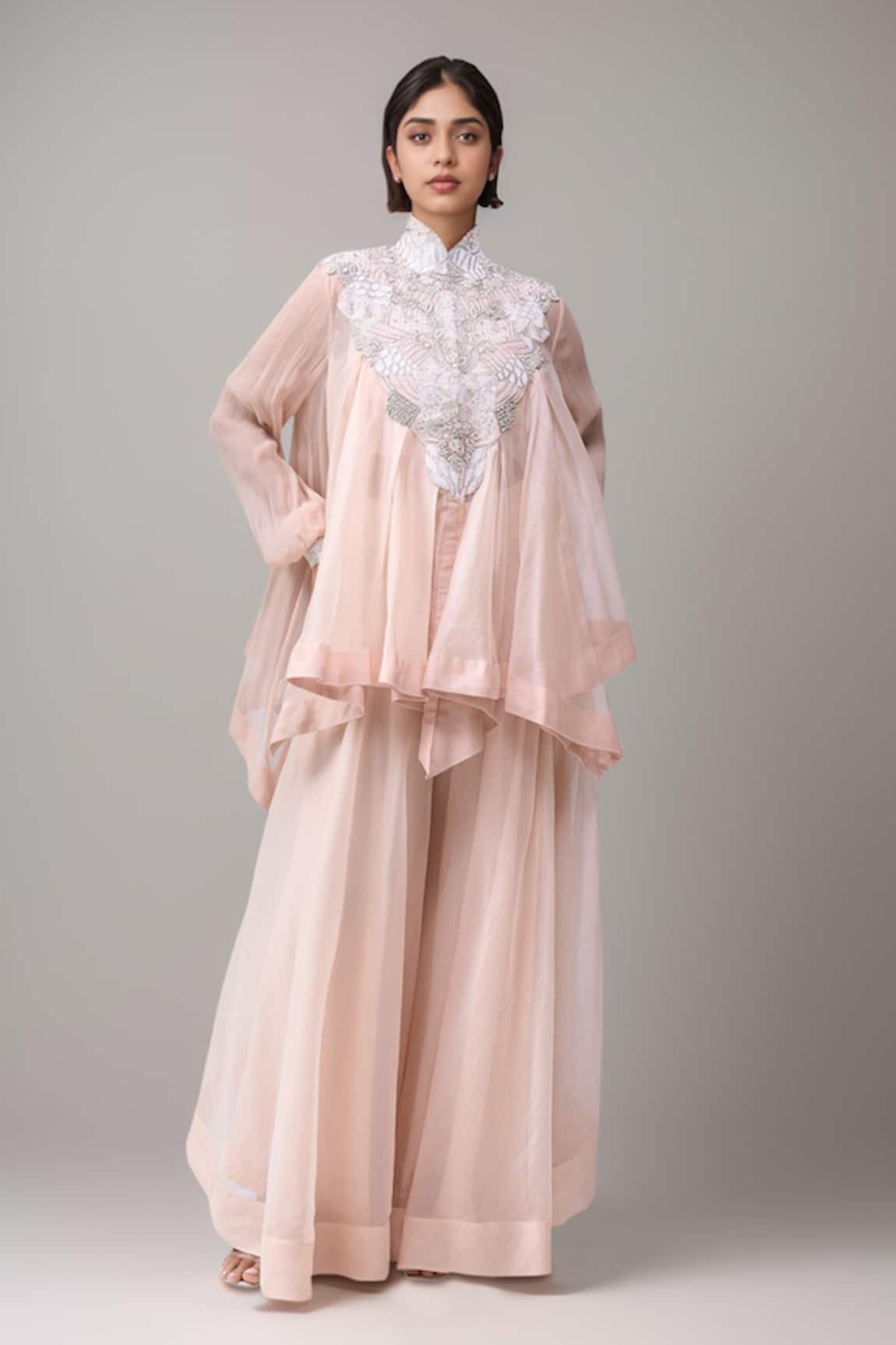 Anamika Khanna Pink Embroidered Trapeze Top Pant Set 