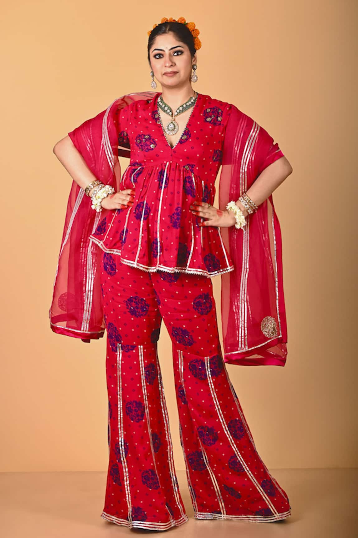 Mirkashi Fuschia Pink Hand Embroidered Peplum Set 