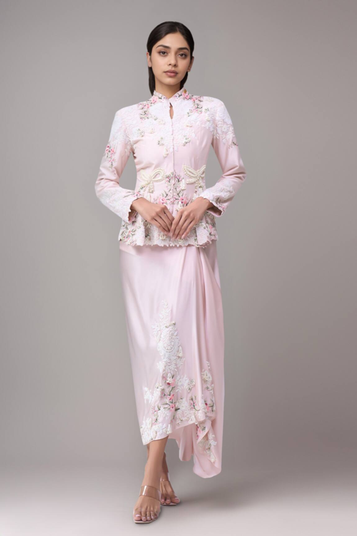 Anamika Khanna Embroidered Pink Peplum Top Set 