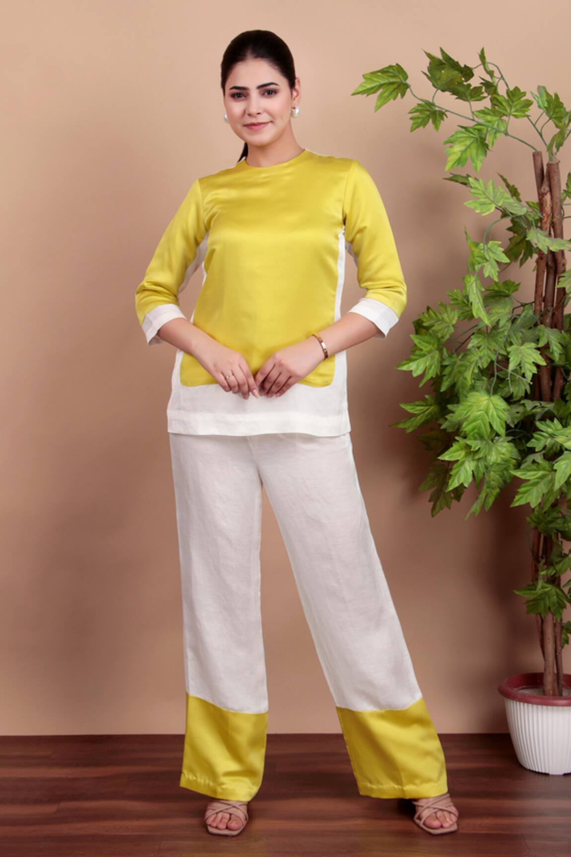 Nidhi Kejriwal Lemon Yellow Designer Top & Pant Set 