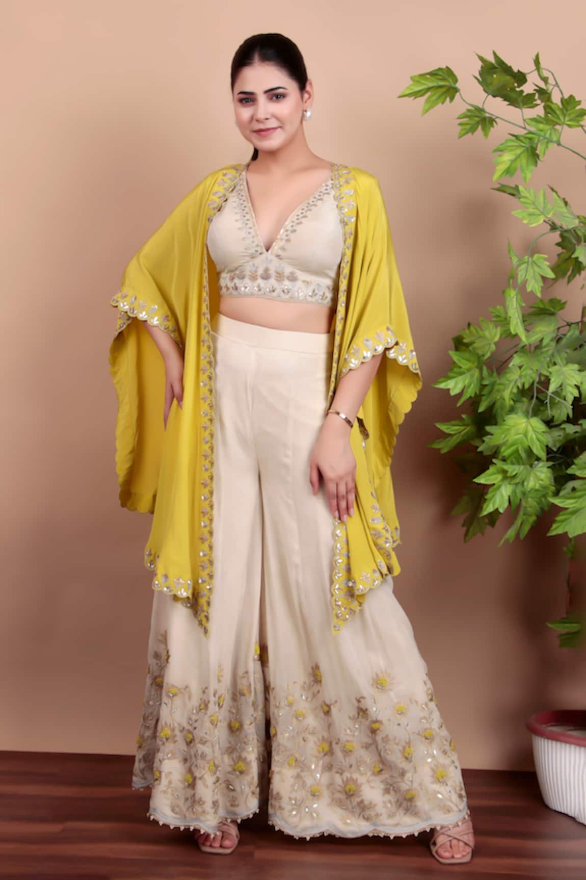 Nidhi Kejriwal Embroidered Blouse & Palazzo Set With Cape 
