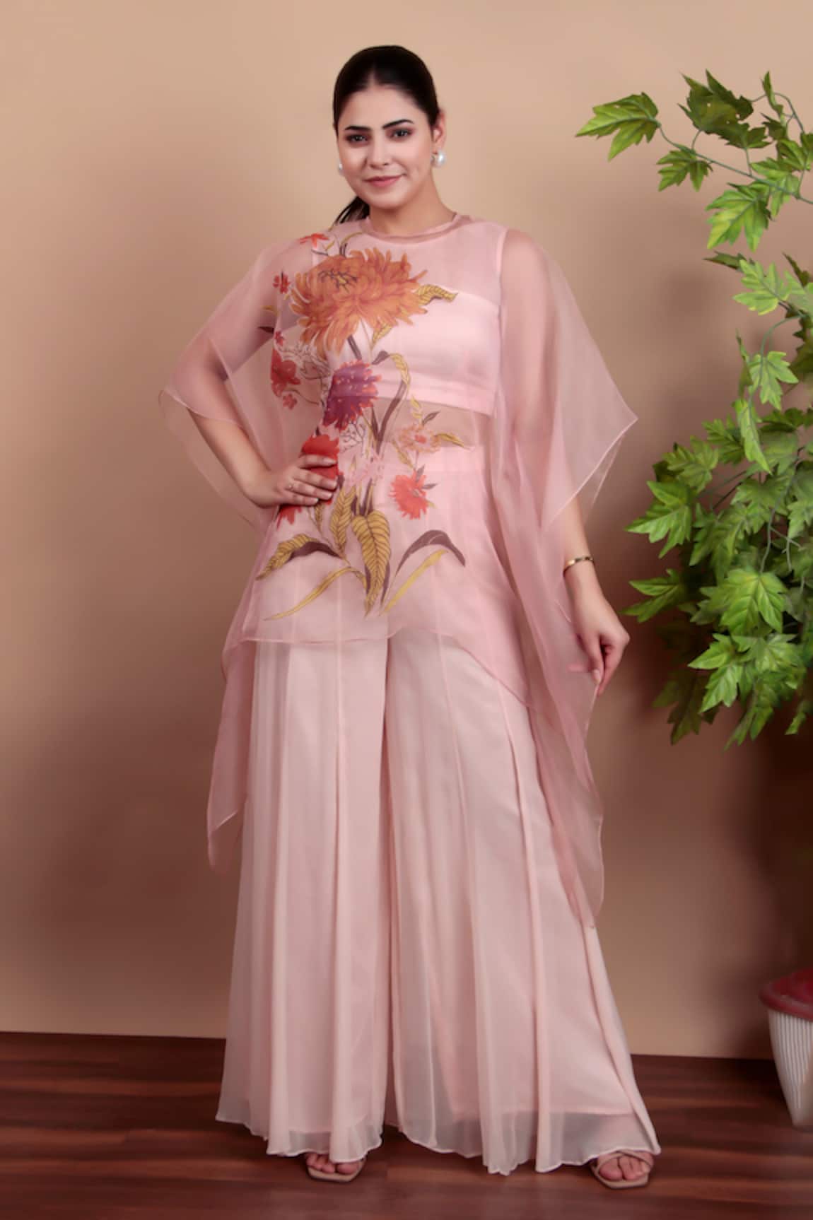 Nidhi Kejriwal Floral Chiffon Top & Palazzo Set 