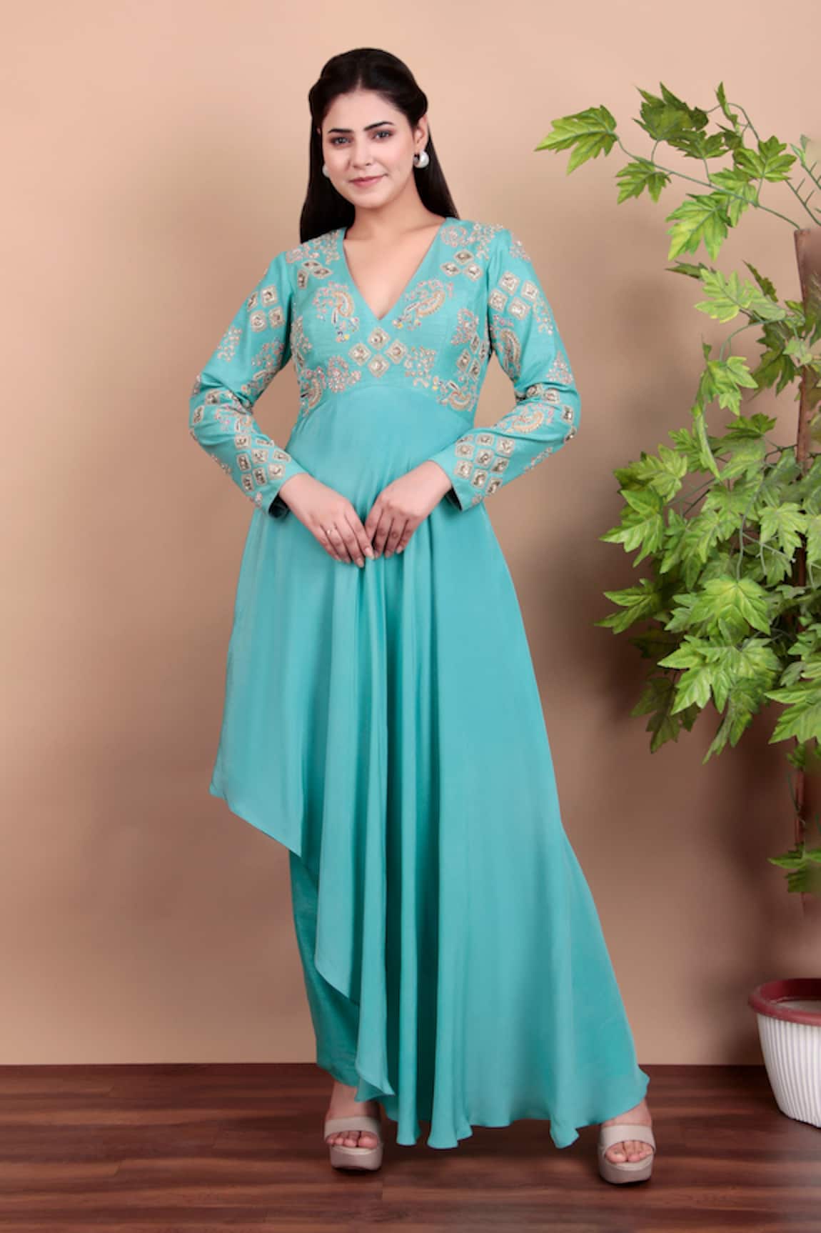 Nidhi Kejriwal Aqua Blue Embroidered Anarkali Set 