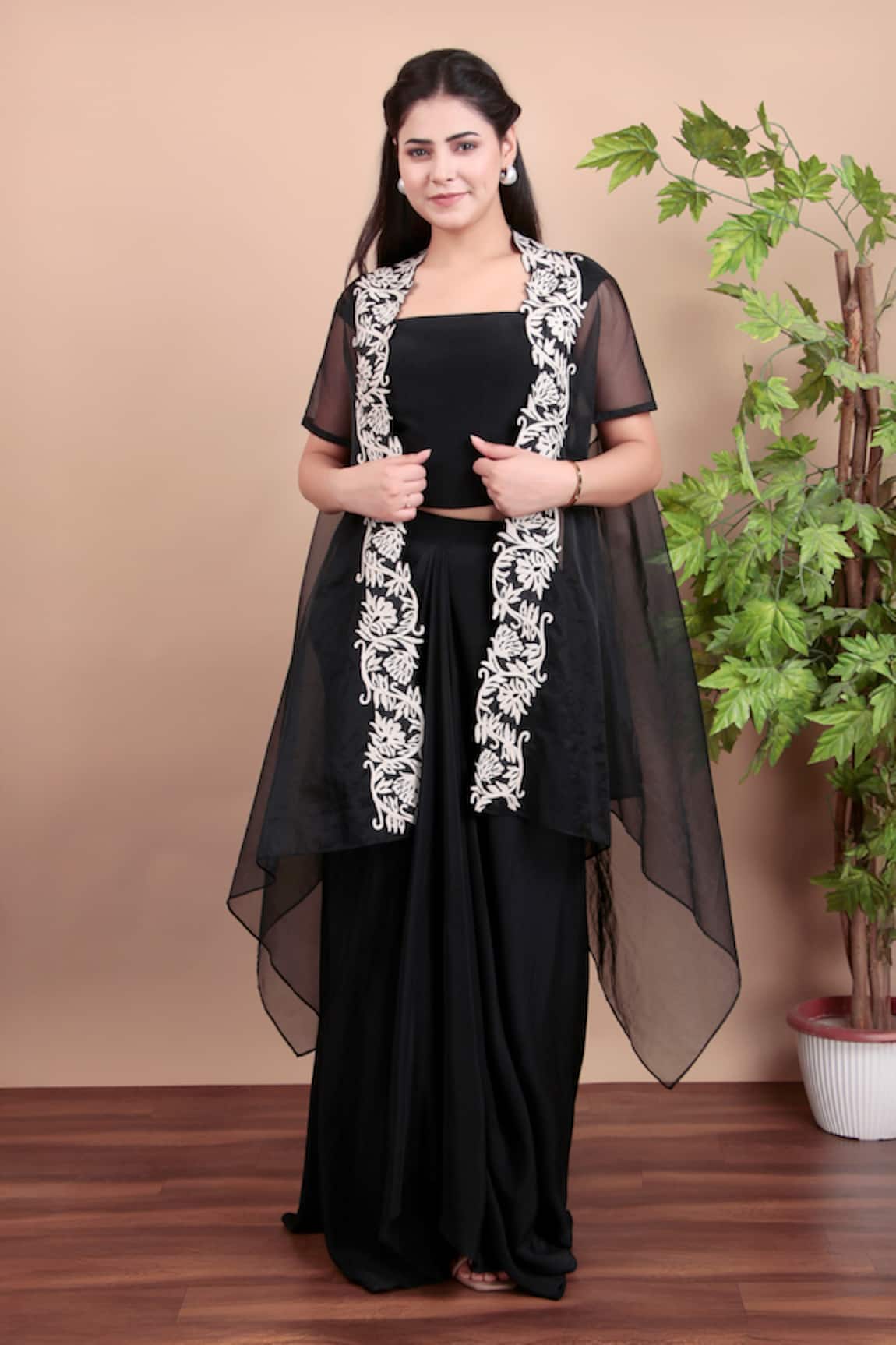 Nidhi Kejriwal Black Organza Cape & Dhoti Skirt Set 