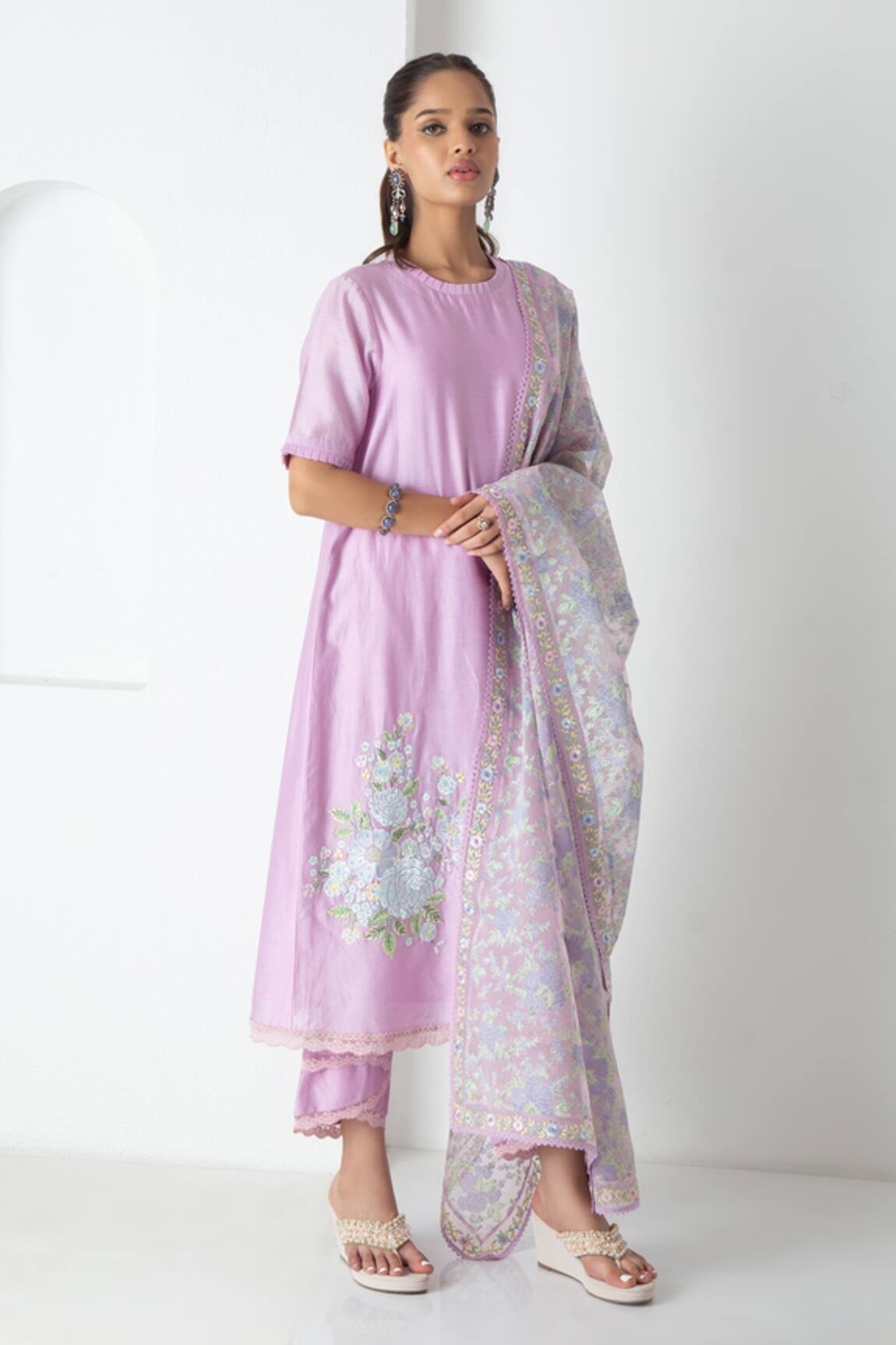 Chhaya Mehrotra Chanderi Electric Lavender Kurta Set 