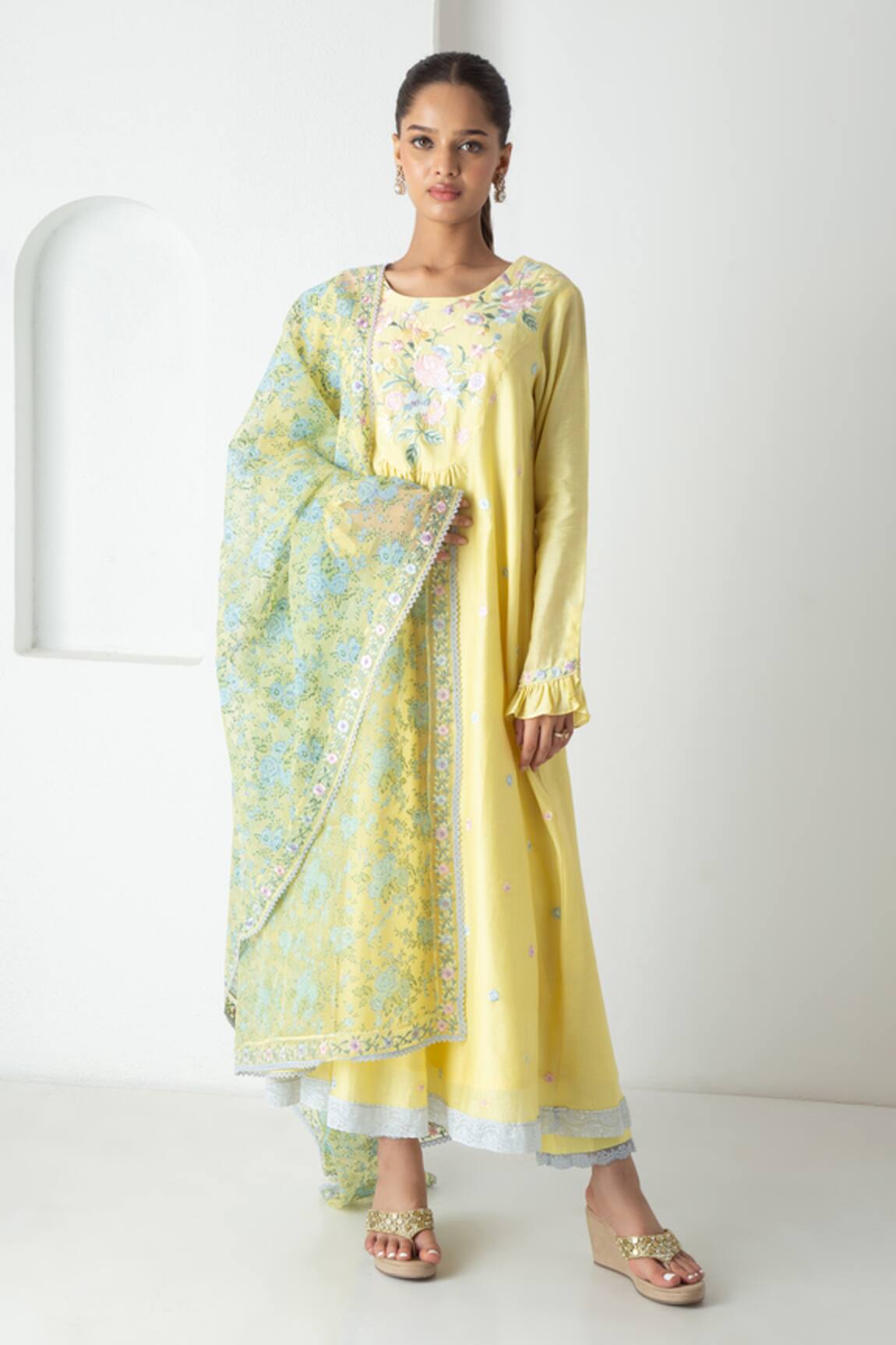 Chhaya Mehrotra Illuminating Yellow Chanderi Kurta Set 