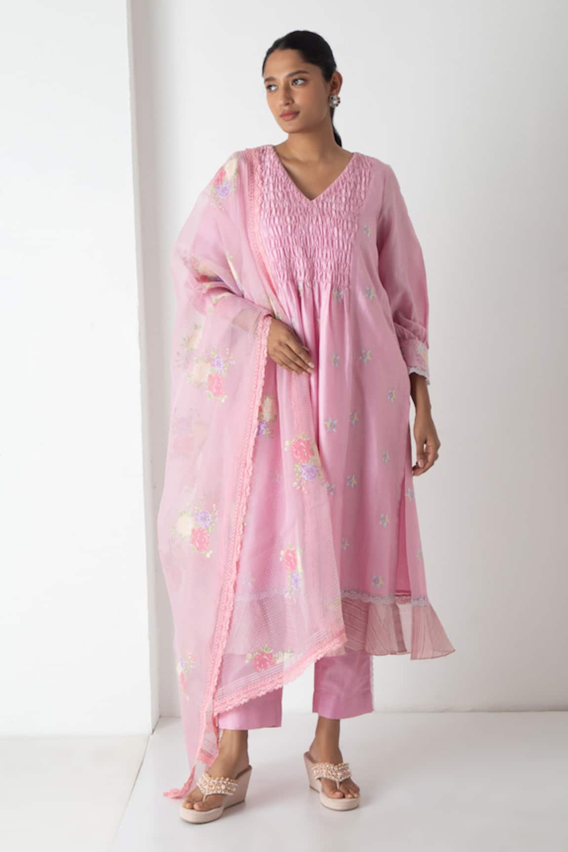 Chhaya Mehrotra Orchid Pink Chanderi Kurta Set 