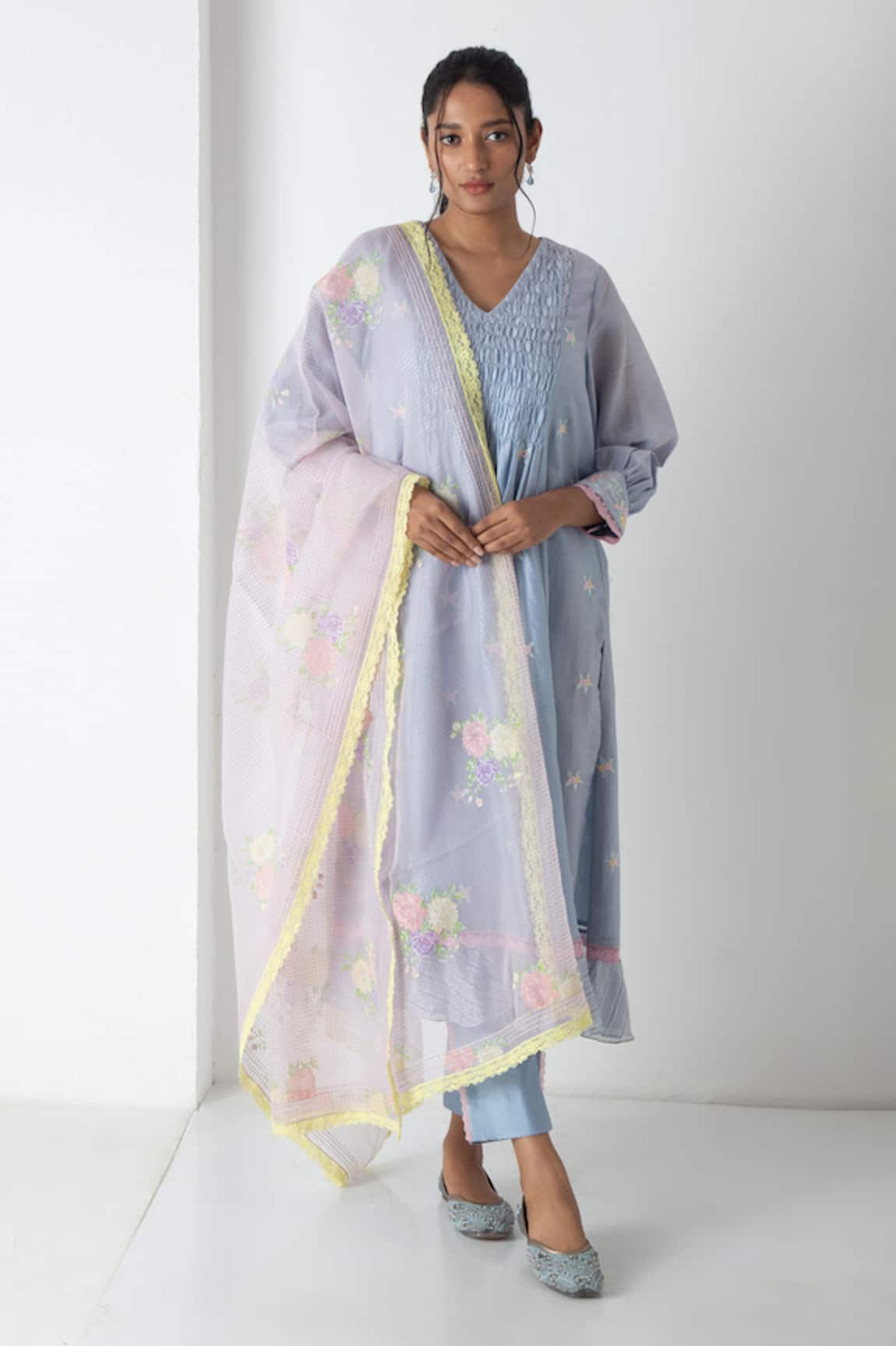 Chhaya Mehrotra Powder Blue Chanderi Kurta Pant Set 