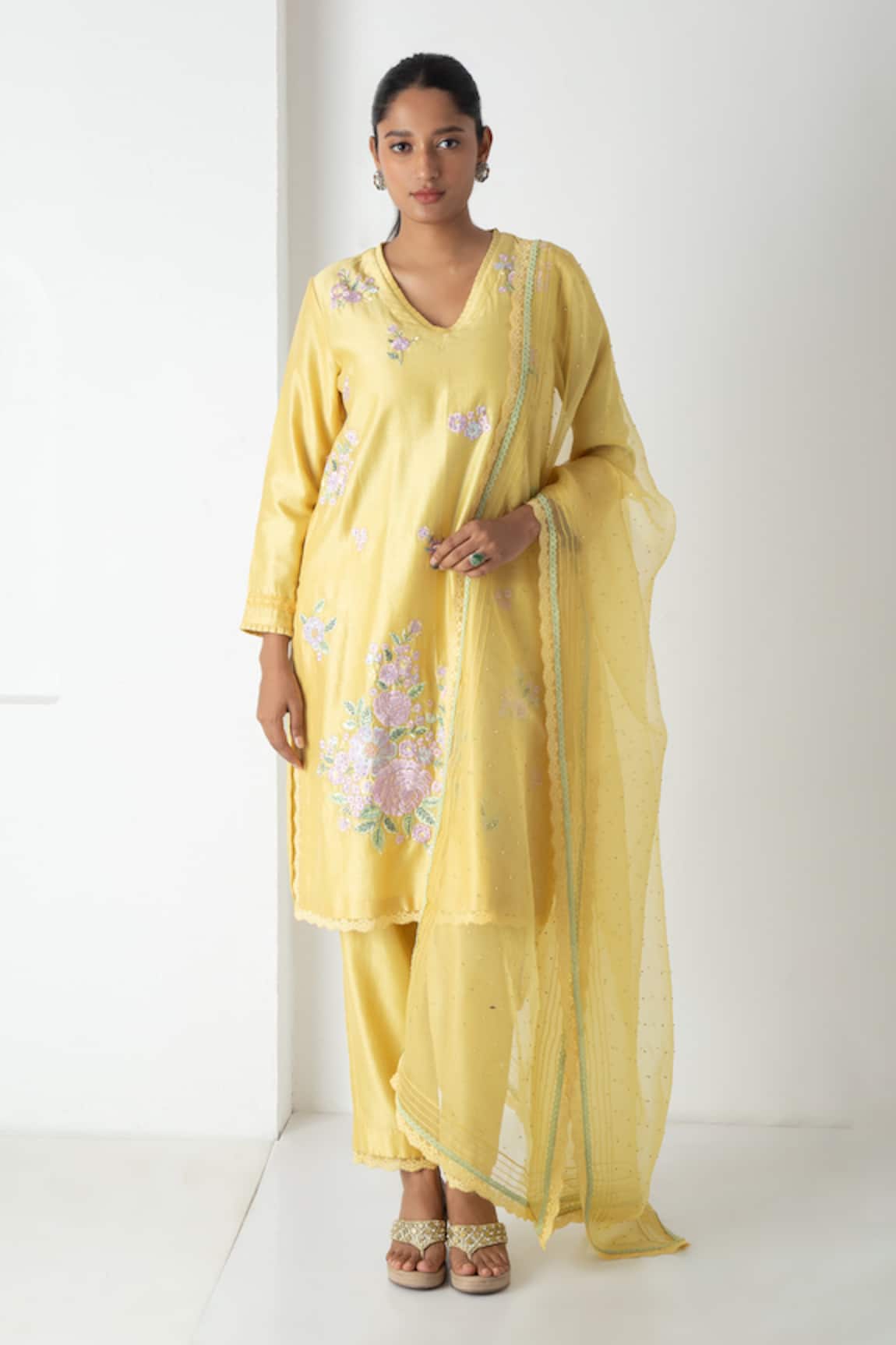 Chhaya Mehrotra Illuminating Yellow Chanderi Kurta Set 