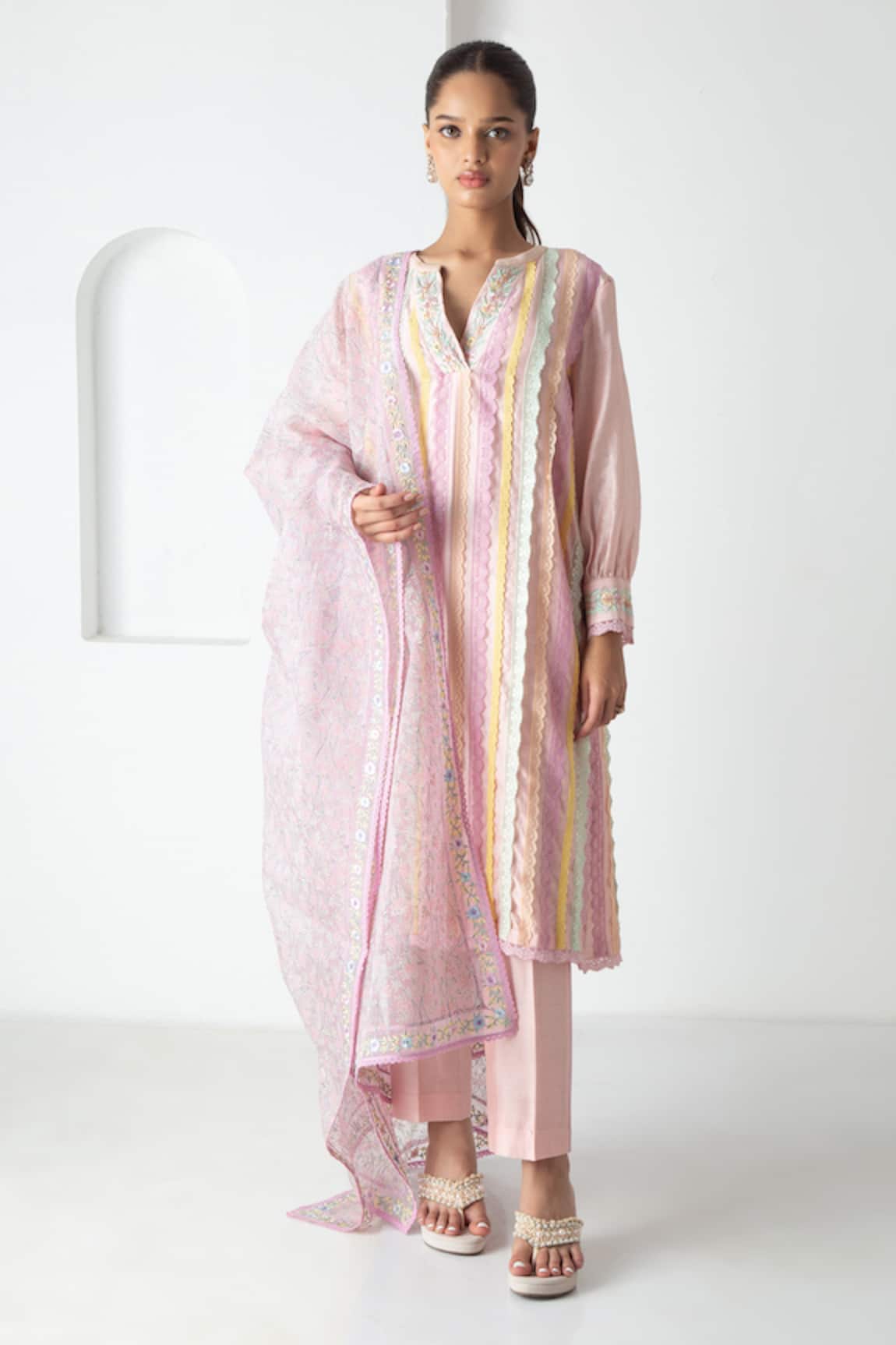 Chhaya Mehrotra Chanderi Striped Kurta Pant Set 