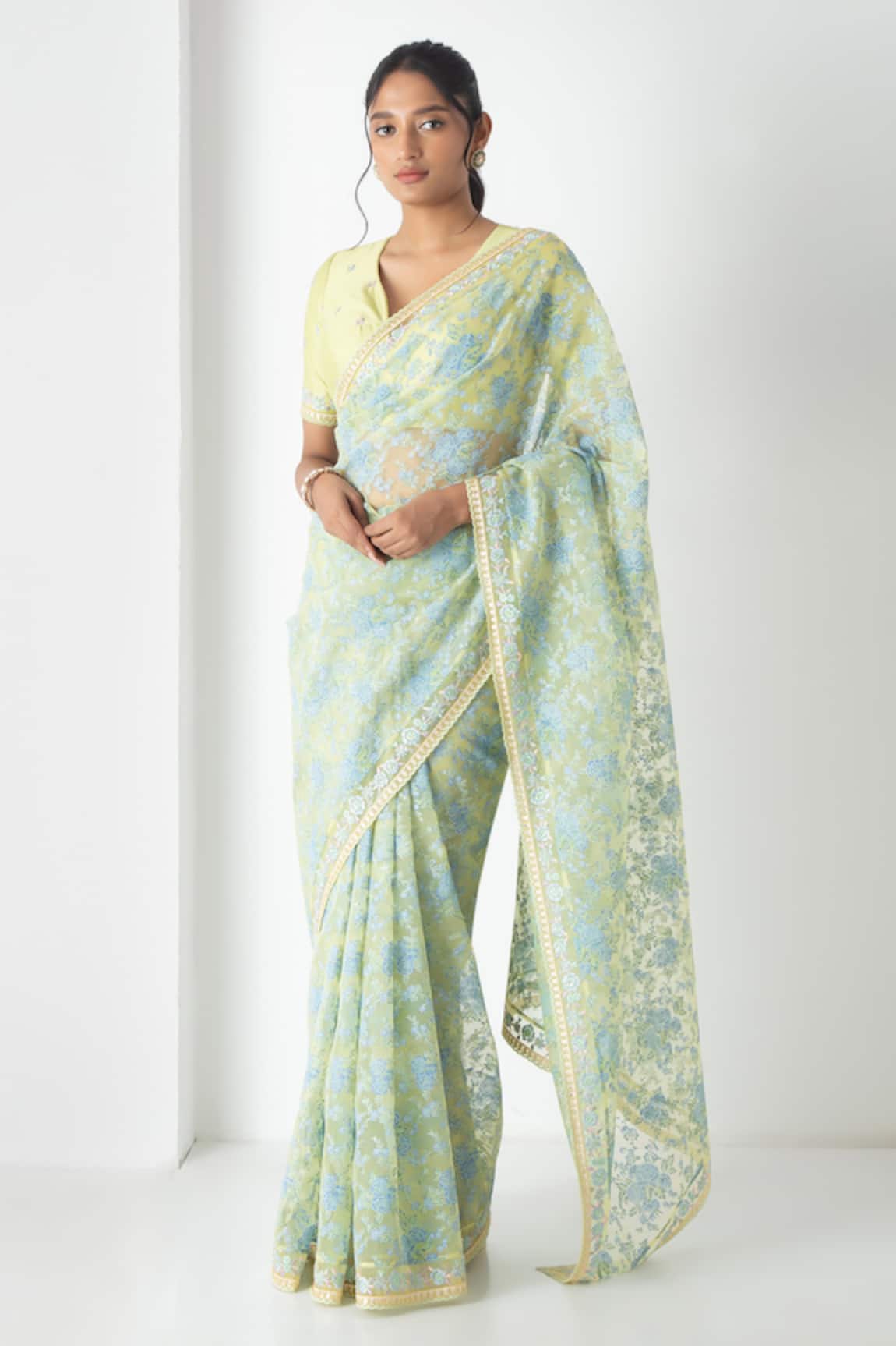 Chhaya Mehrotra Designer Yellow Plum Chanderi Saree Set 