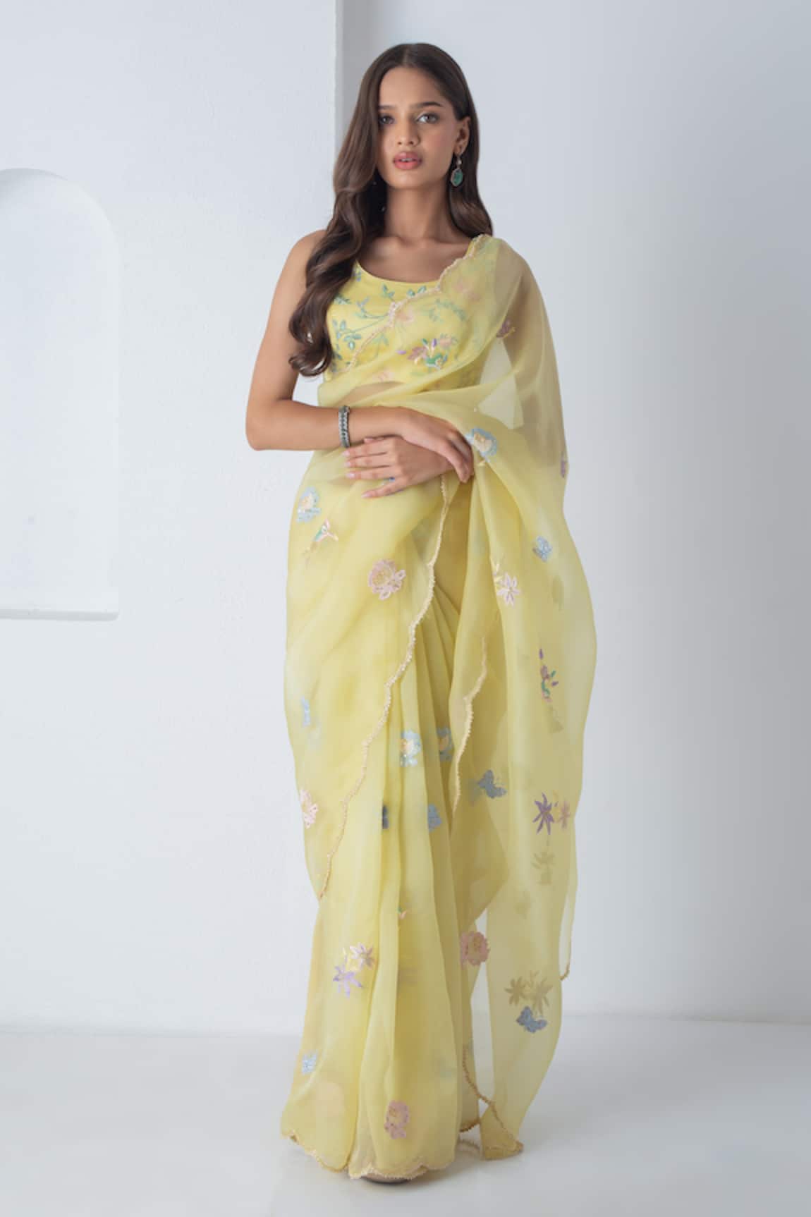 Chhaya Mehrotra Illuminating Yellow Chiffon Saree Set 