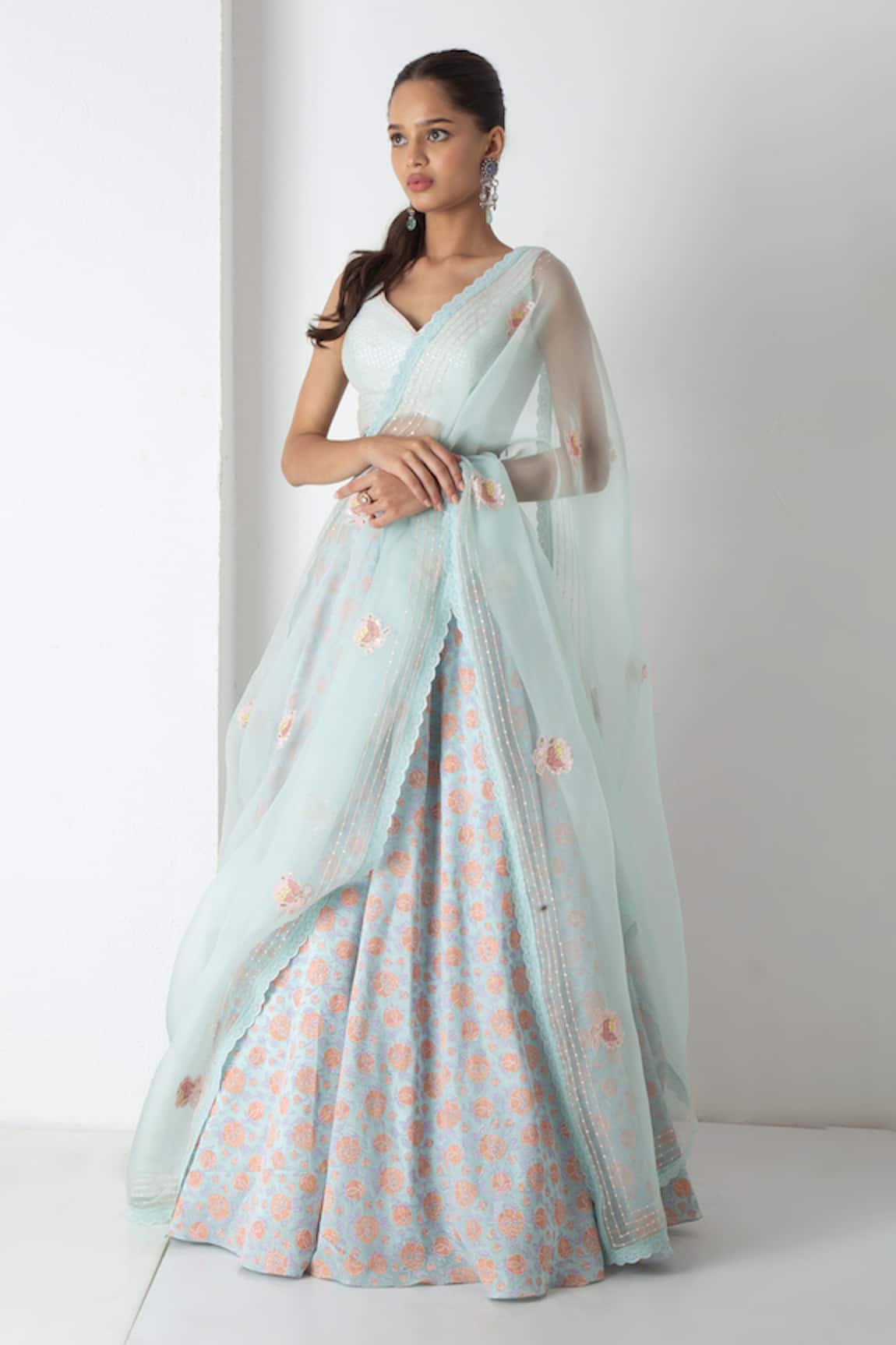 Chhaya Mehrotra Aqua Chanderi Lehenga Set  