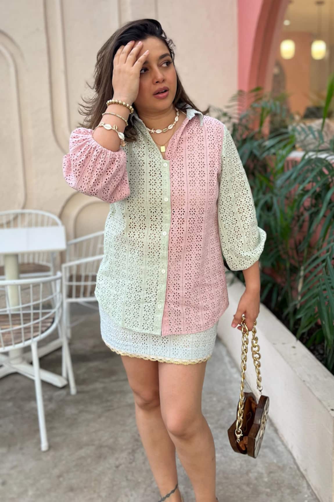 Sonam Parmar Jhawar Pastel Chikankari Shirt & Skirt Set 