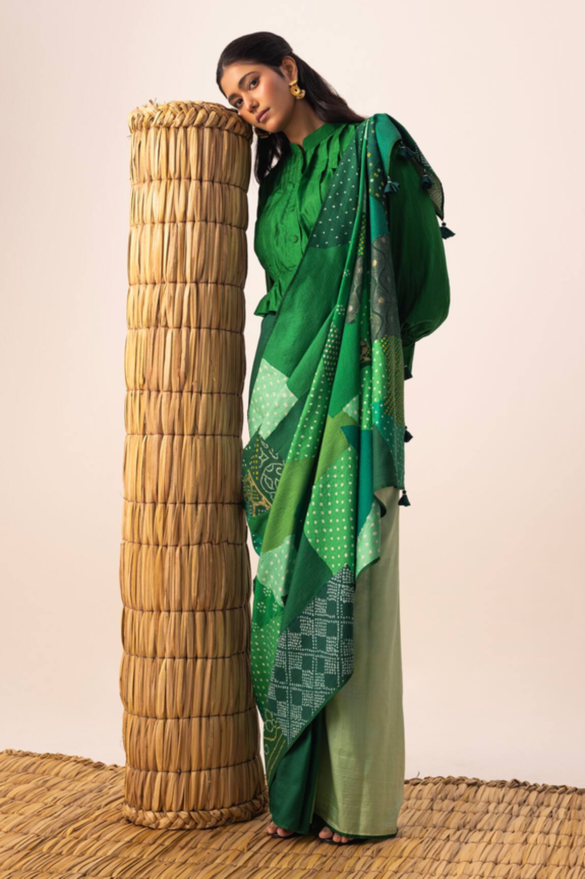 Naina Jain Green Bandhani Patchwork Saree 
