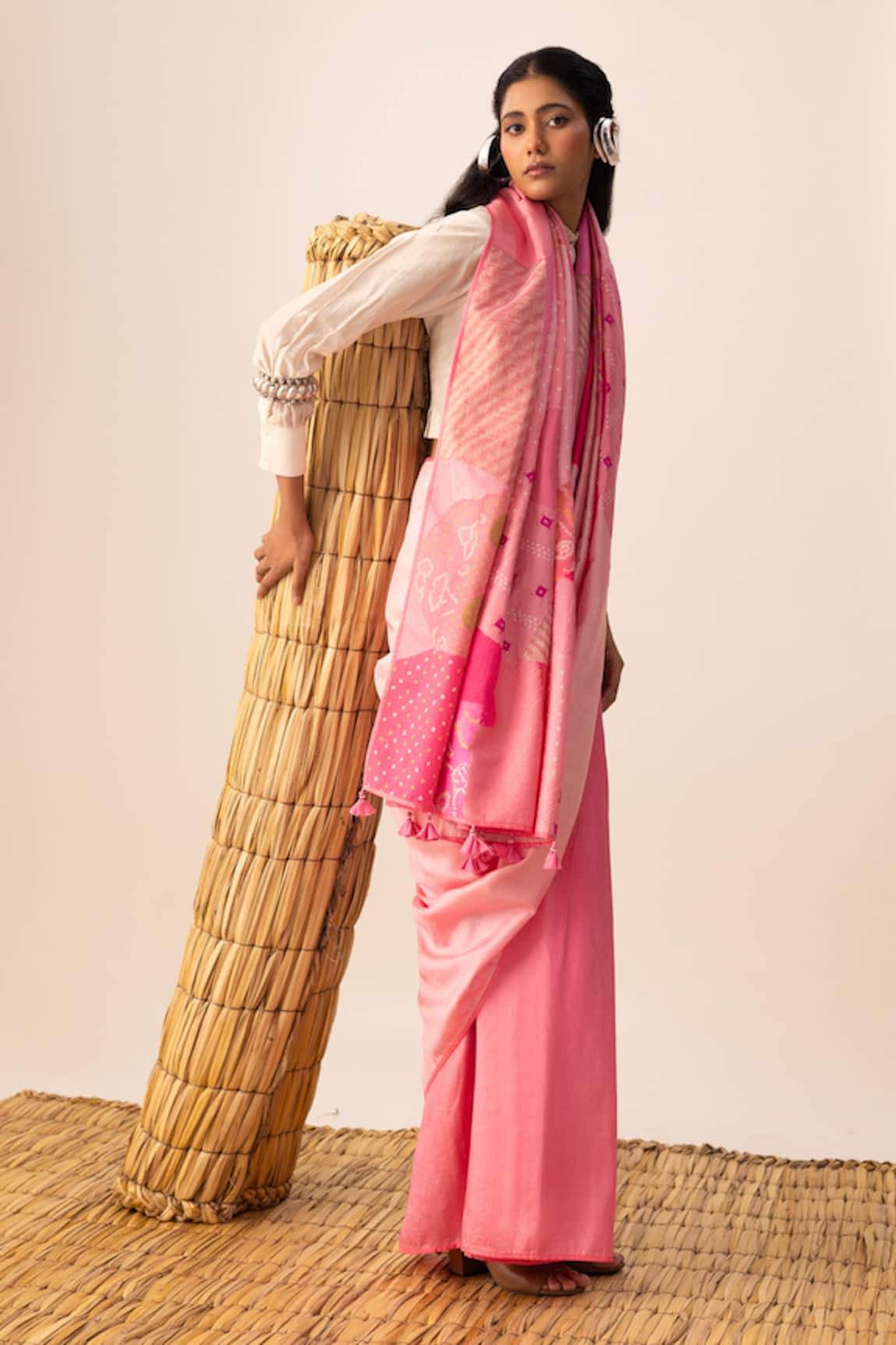 Naina Jain Pink Bandhani Patchwork Saree 