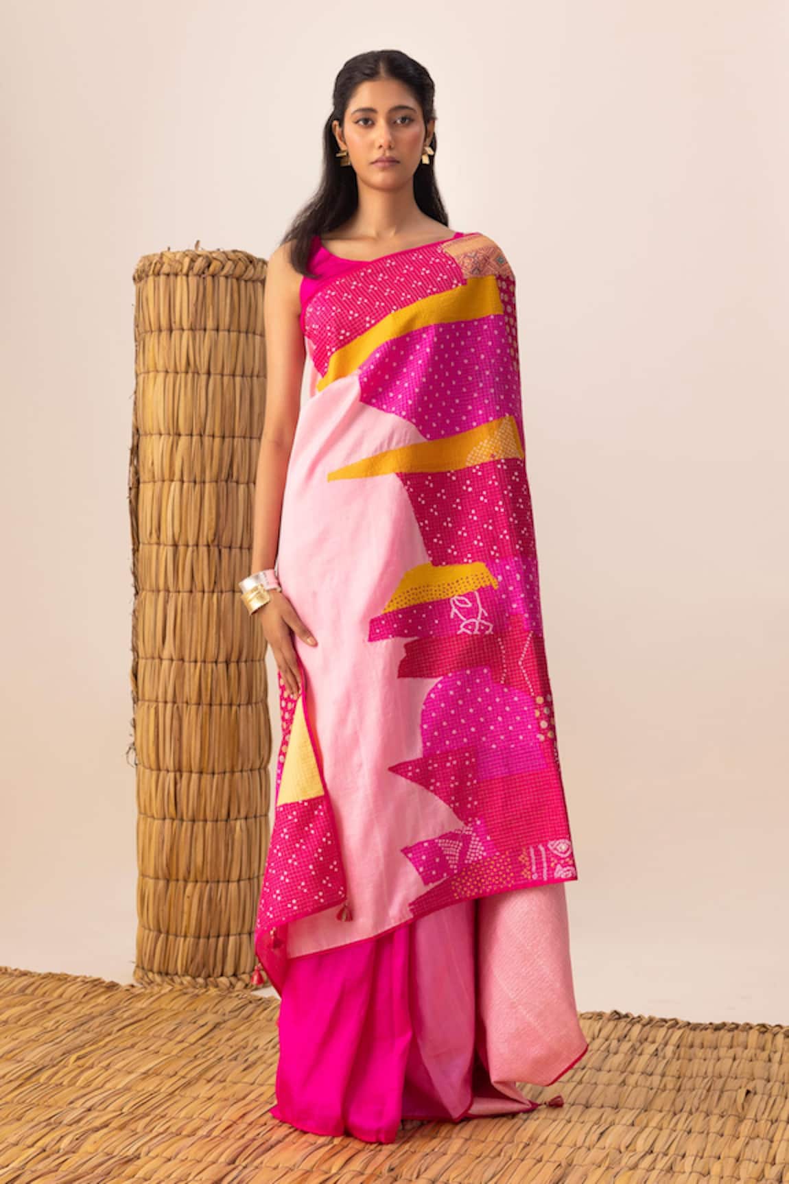 Naina Jain Rani Multi Bandhani Patchwork Saree 