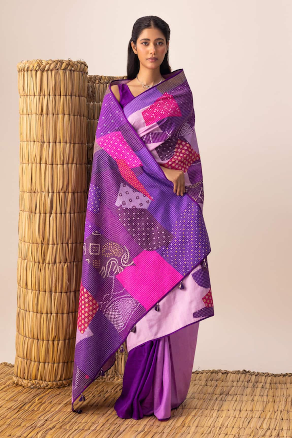 Naina Jain Purple Multi Bandhani Patchwork Saree 