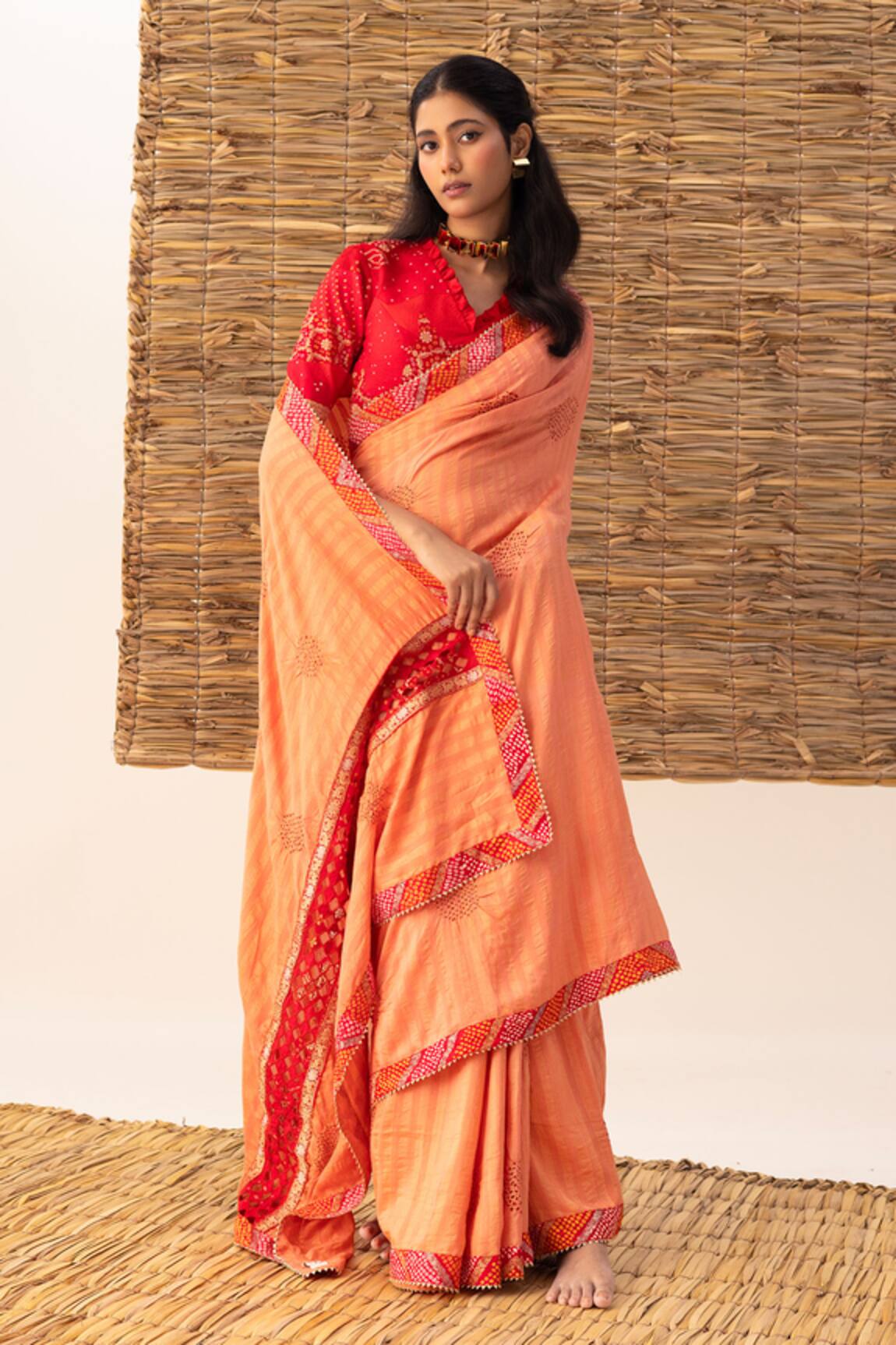 Naina Jain Polka Bandhani Saree With Blouse 