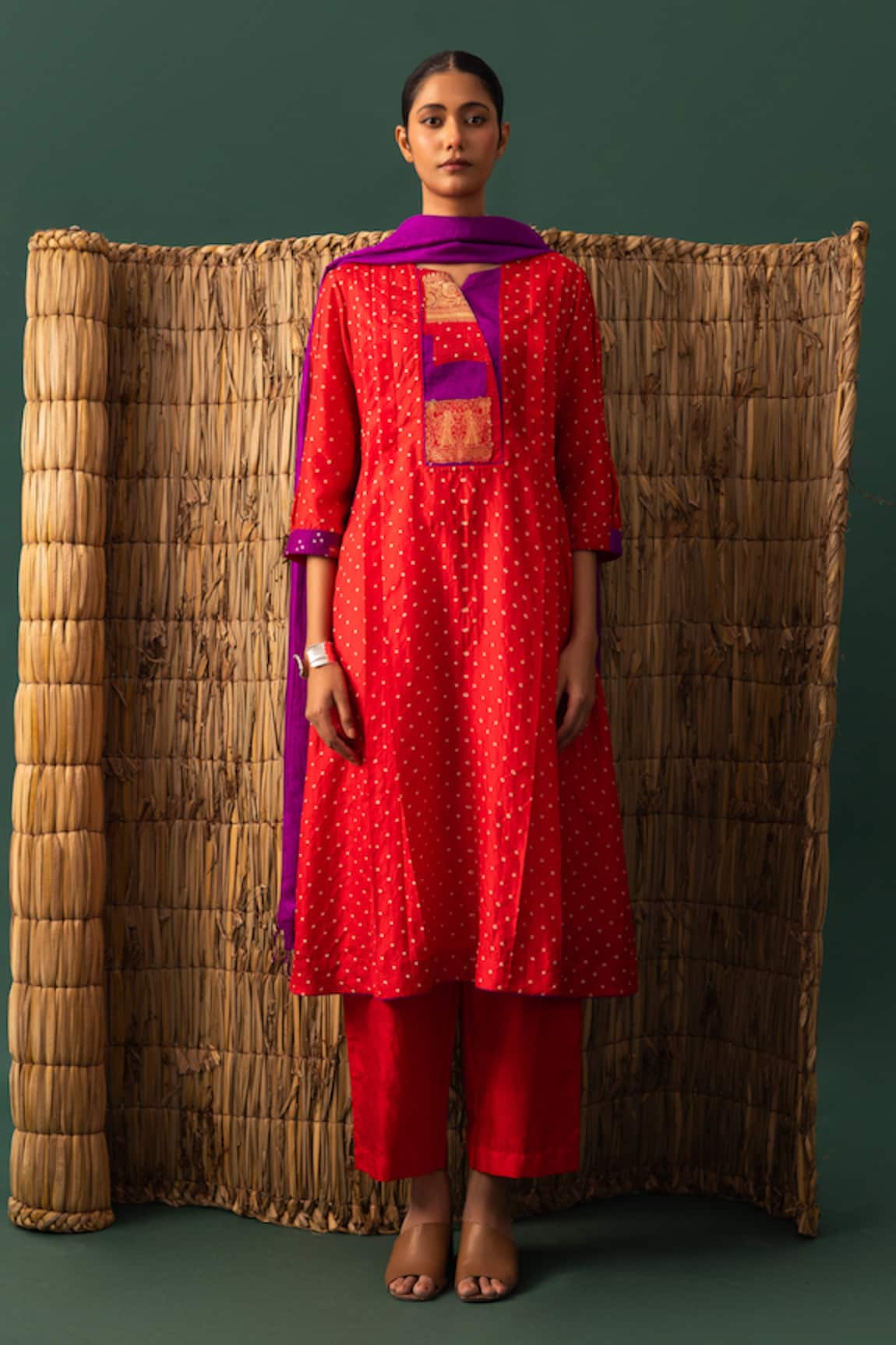 Naina Jain Red Patchwork Bandhani Suit Set 