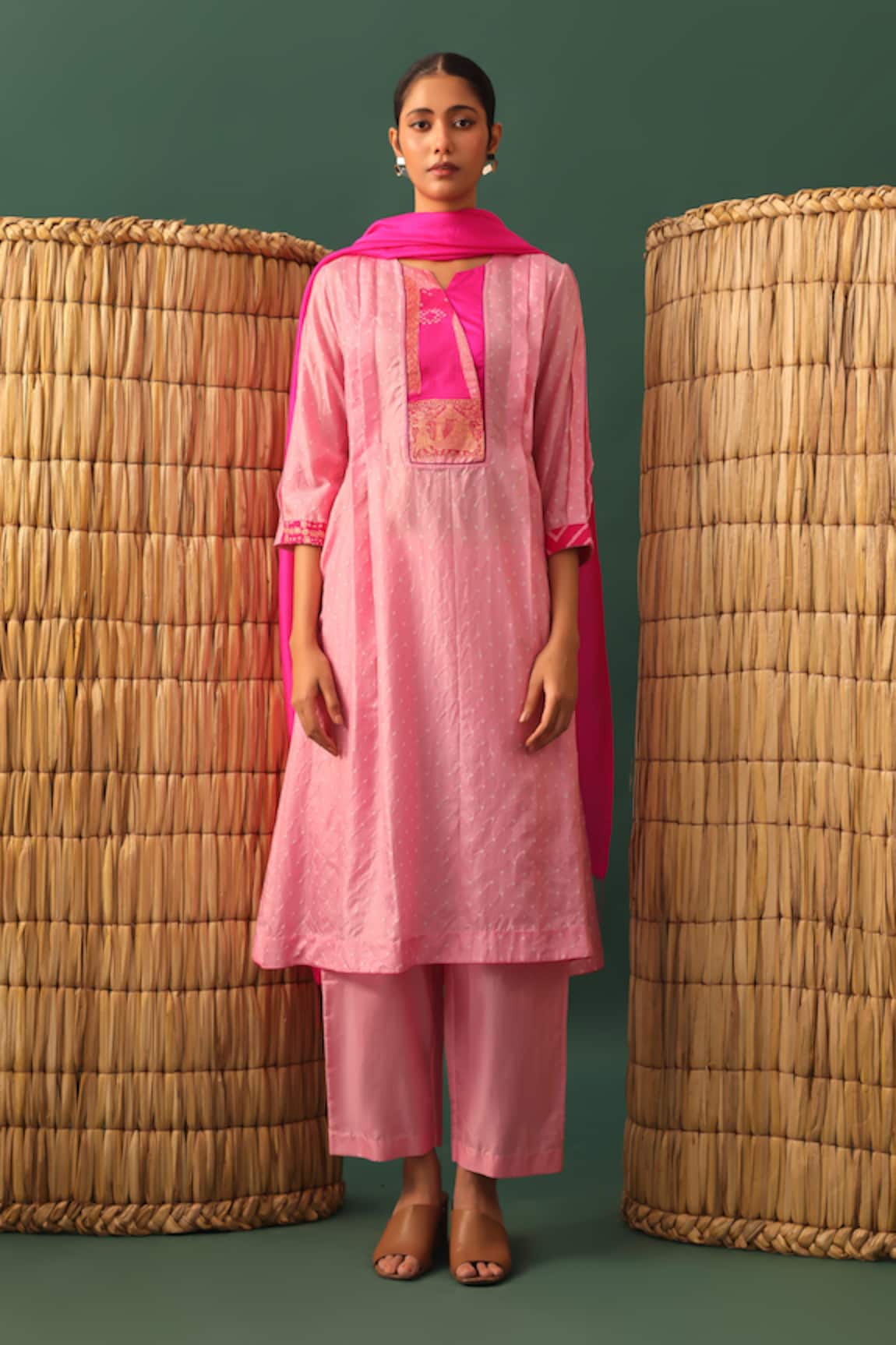 Naina Jain Pink Patchwork Bandhani Suit Set 