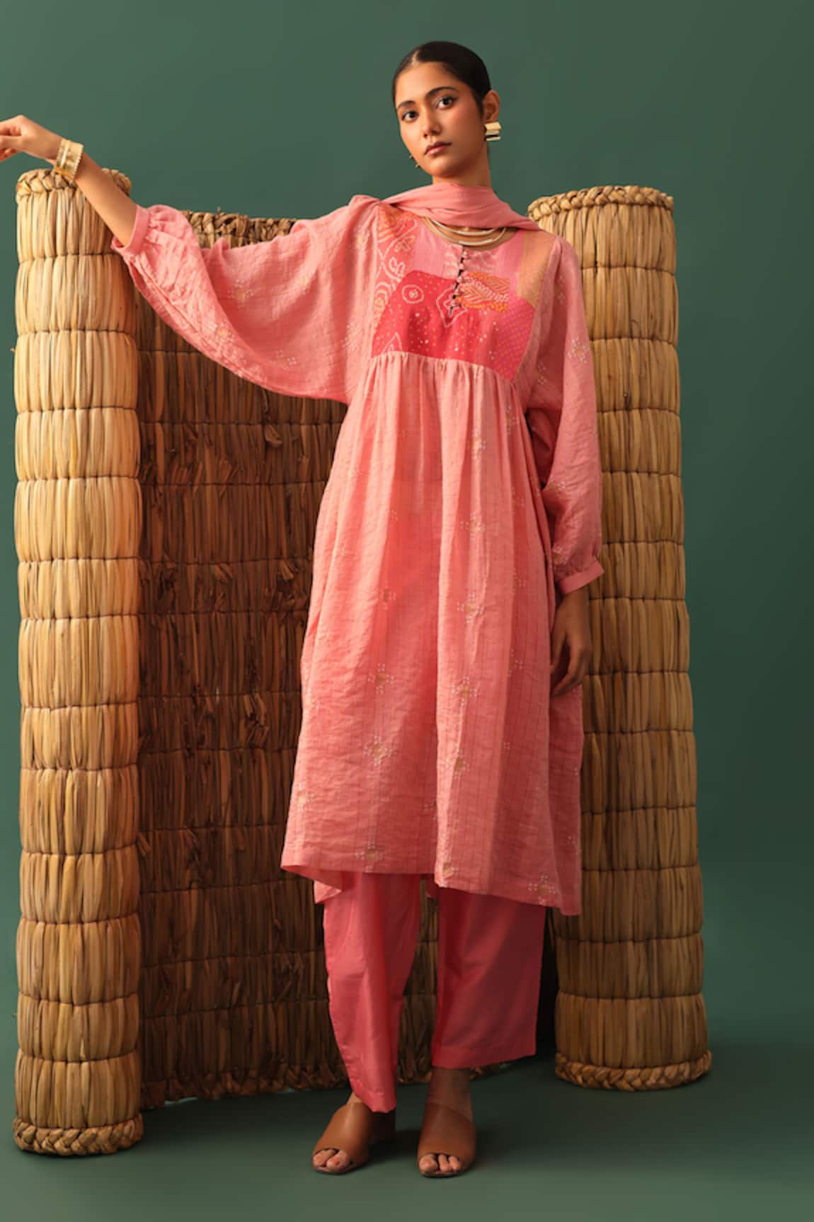 Naina Jain Pink Chanderi Patchwork Suit Set 