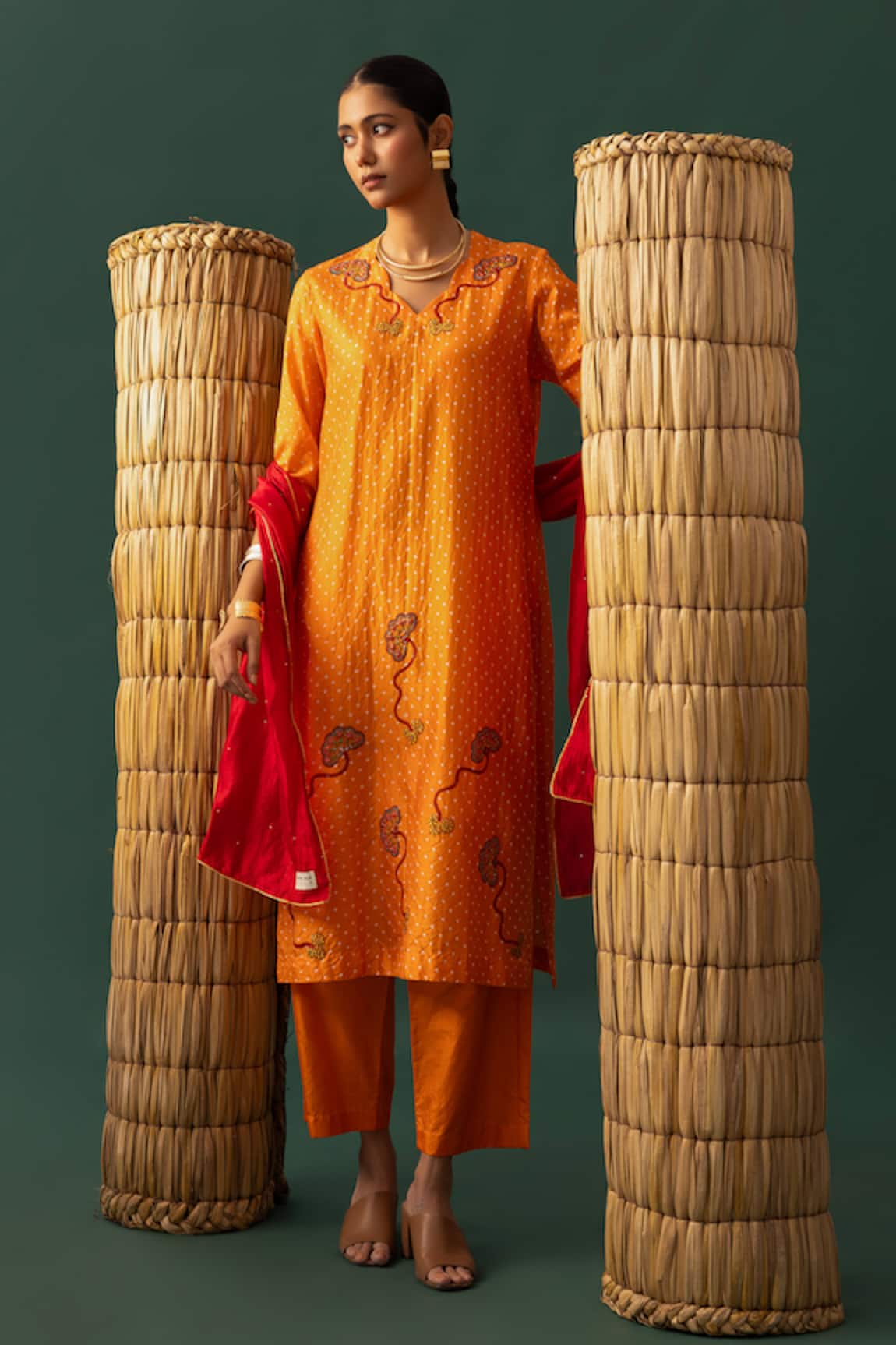 Naina Jain Orange Bandhani Aari Suit Set 