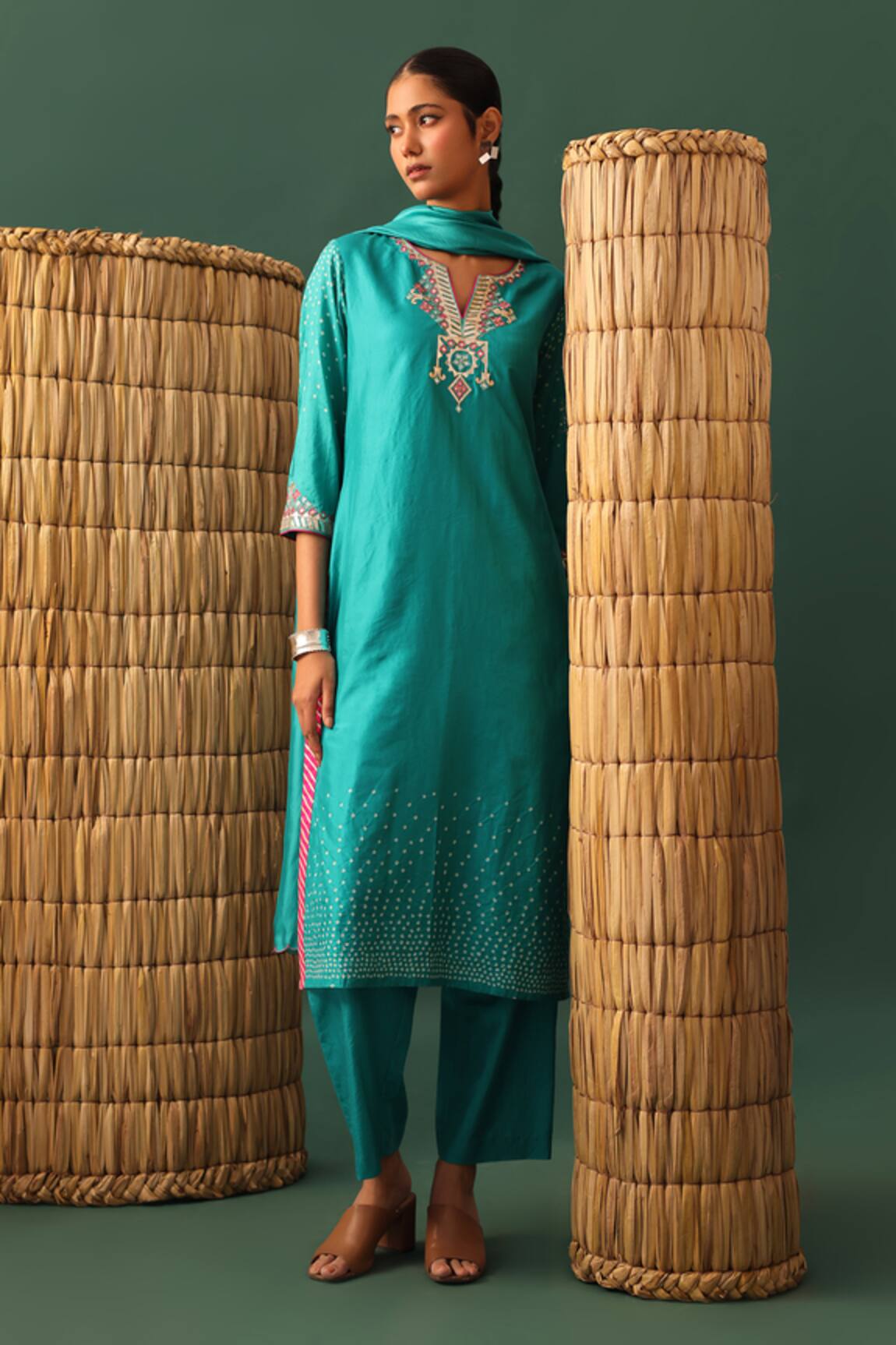 Naina Jain Blue Bandhani Hand Cut Gota Suit Set 