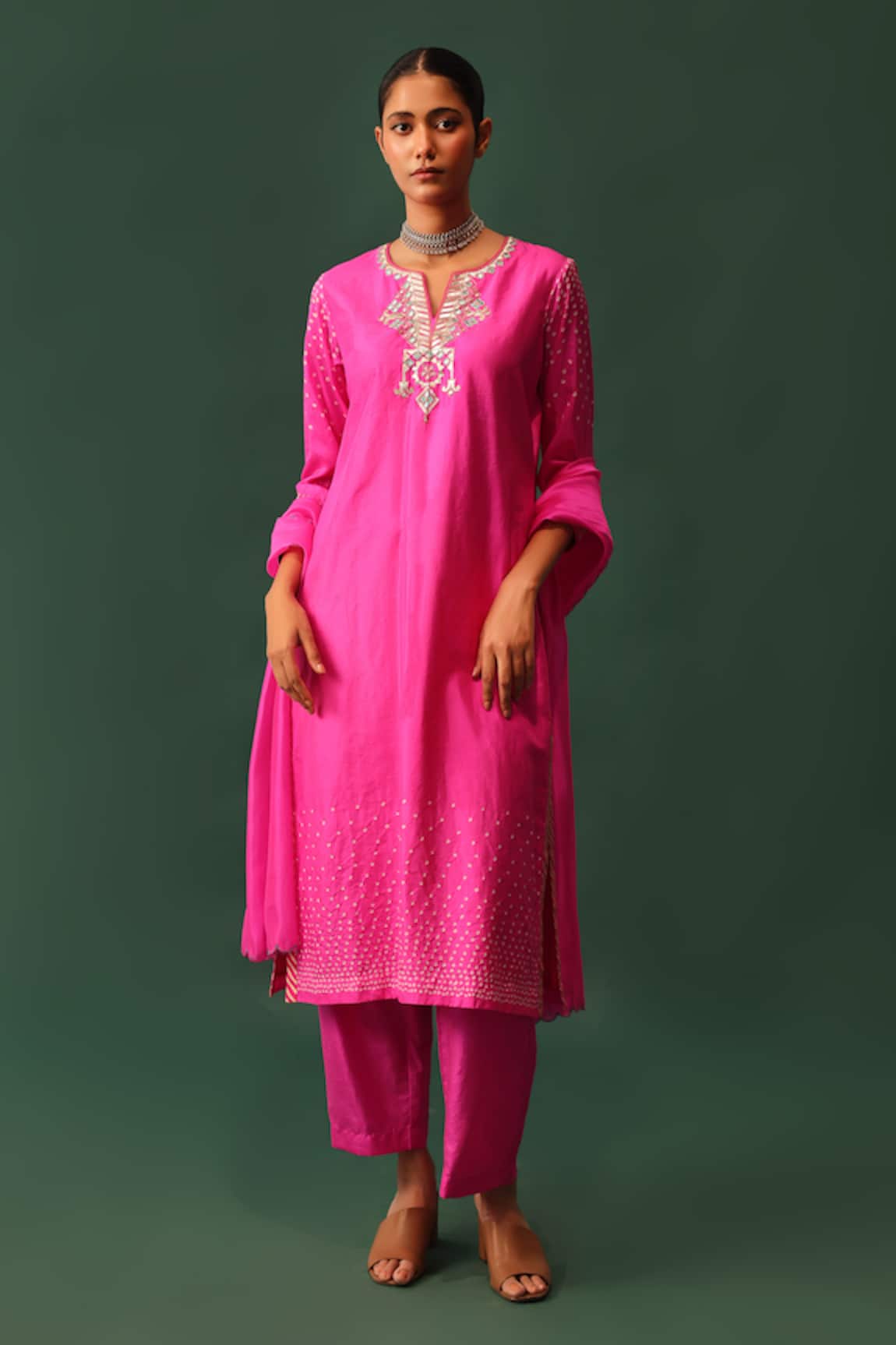 Naina Jain Rani Bandhani Hand Cut Gota Suit Set 