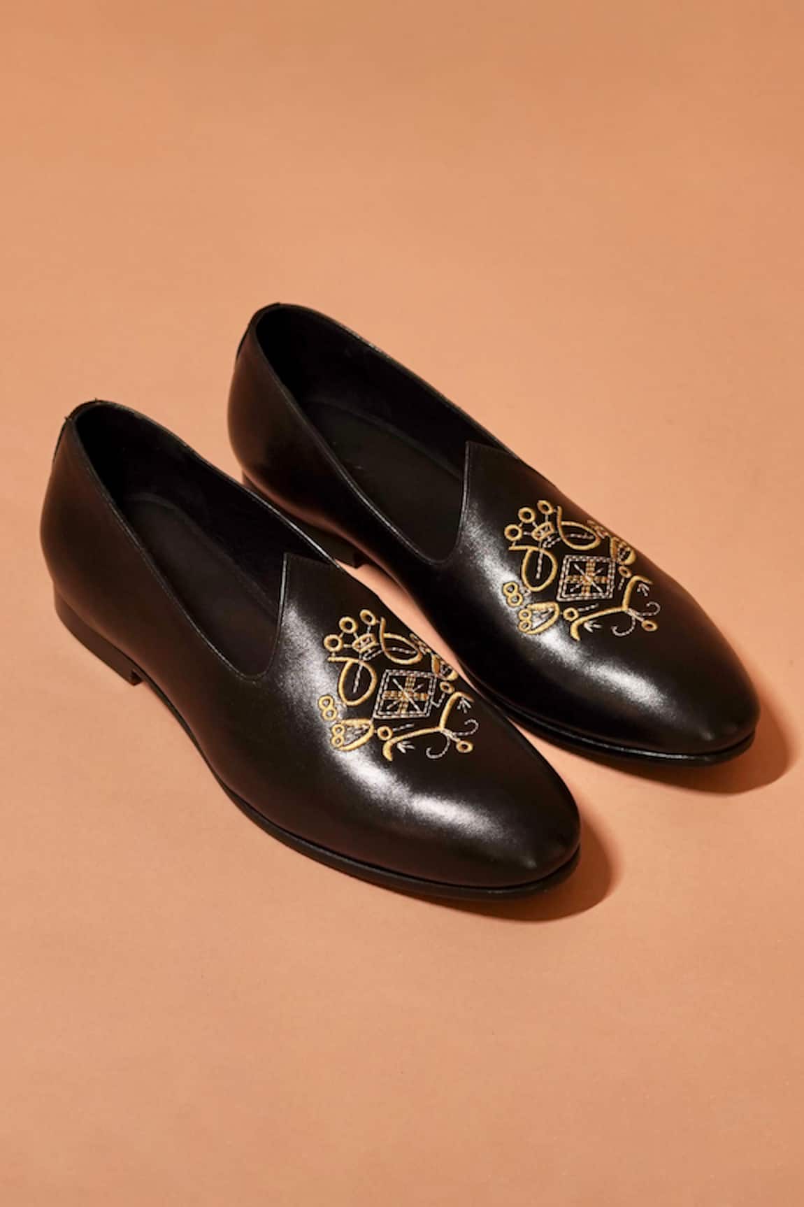 Dmodot Black Designer Ethnico Ricamo Nero Shoes 