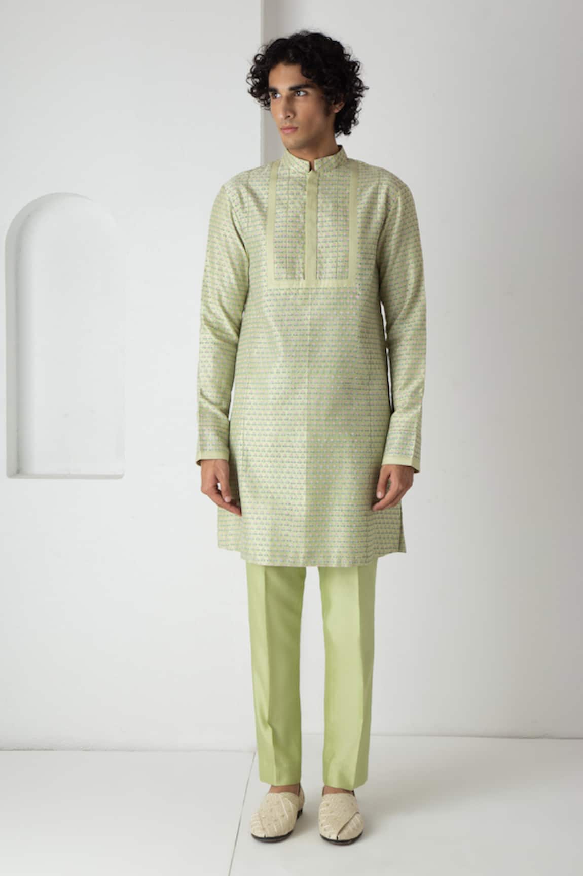 Chhaya Mehrotra Tea Green Block Printed Kurta Set 