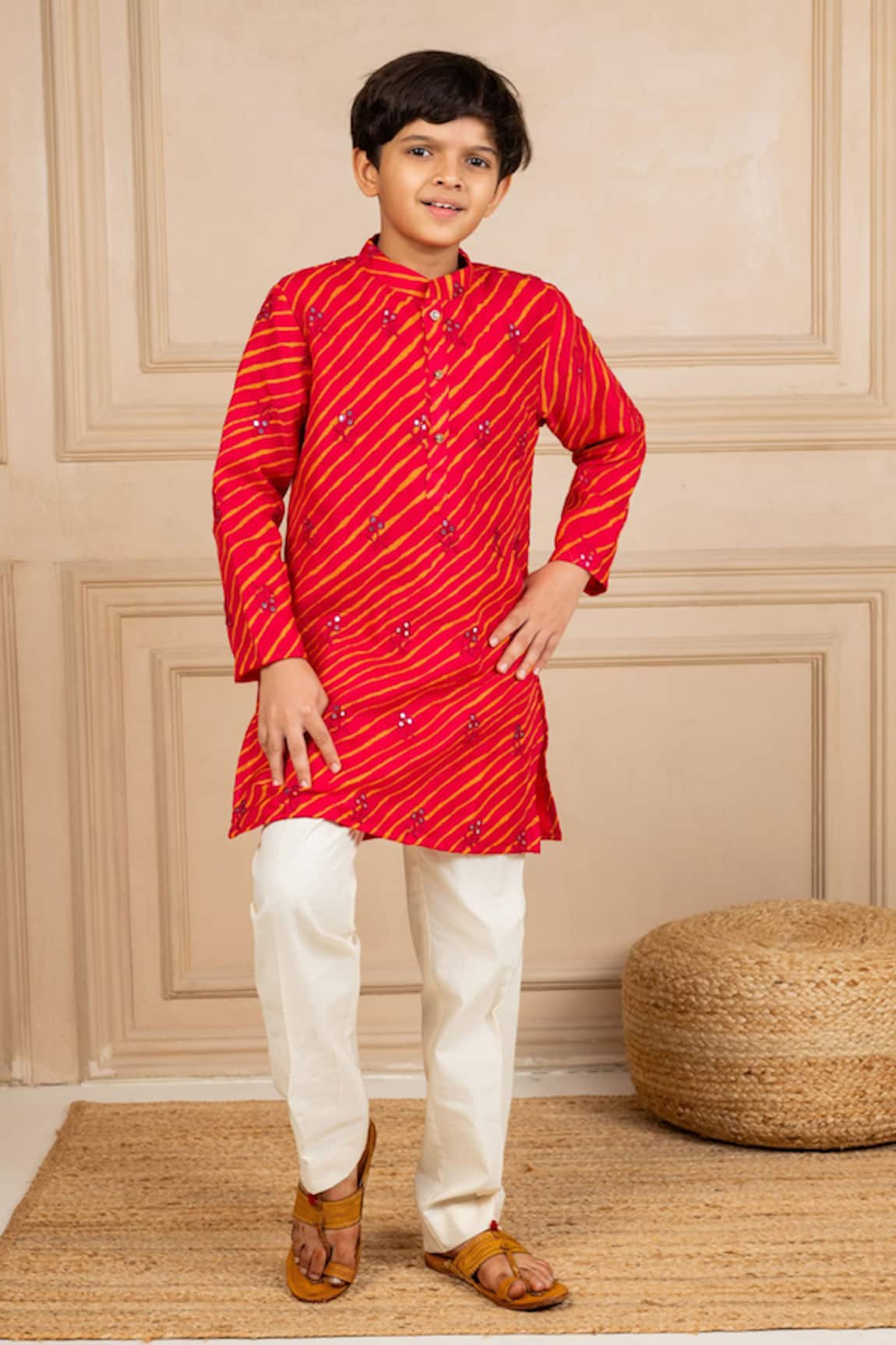 Jilmil Dreamwear Red Mirror Work Kurta & Pant Set 