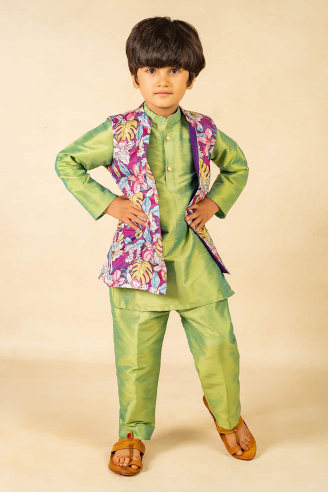 Jilmil Dreamwear Green & Purple Digital Printed Kurta Set 