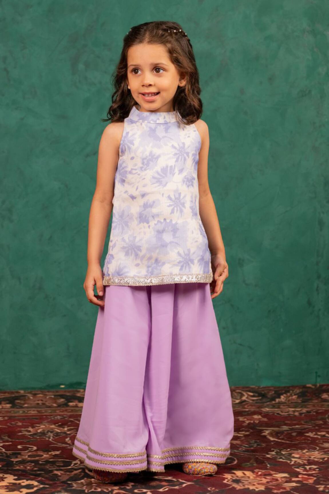 Jilmil Dreamwear Digital Printed Purple Girls Top & Palazzo Set 