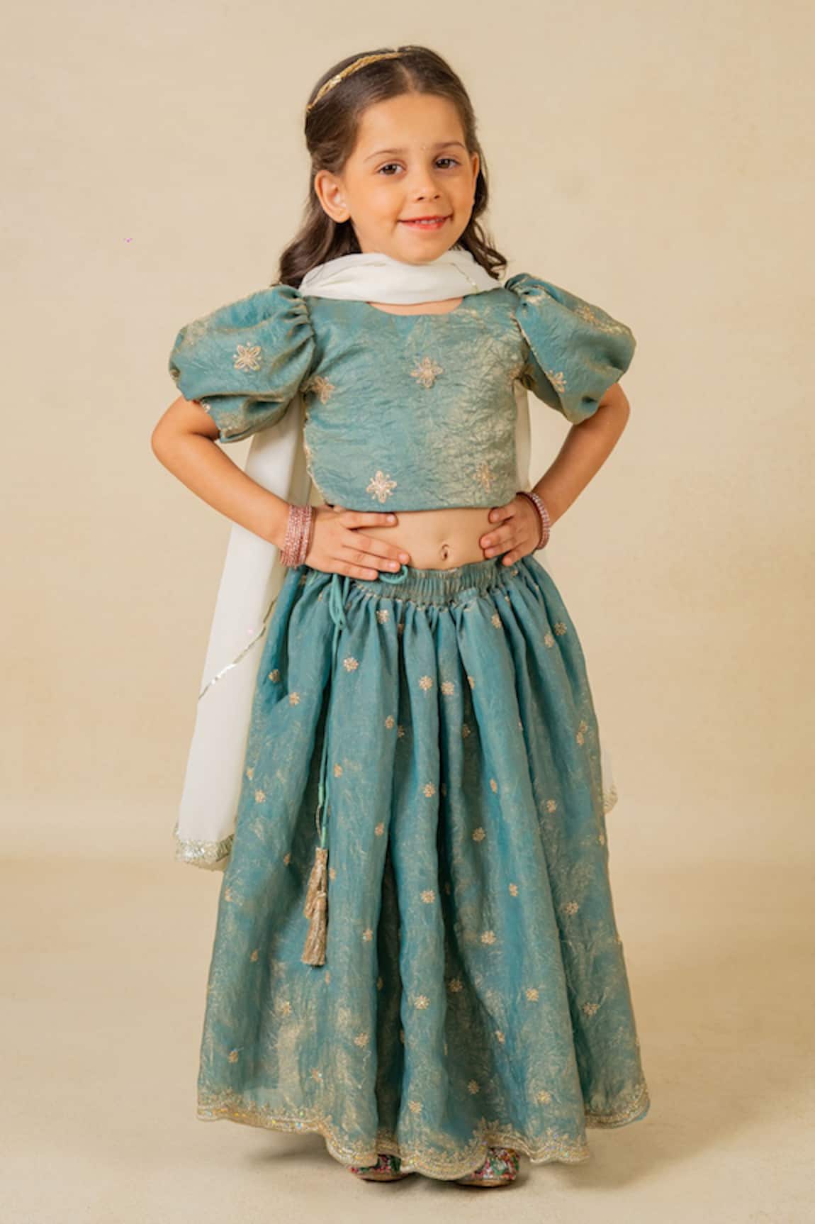 Jilmil Dreamwear Blue Fendy Crush Tissue Lehenga Set 