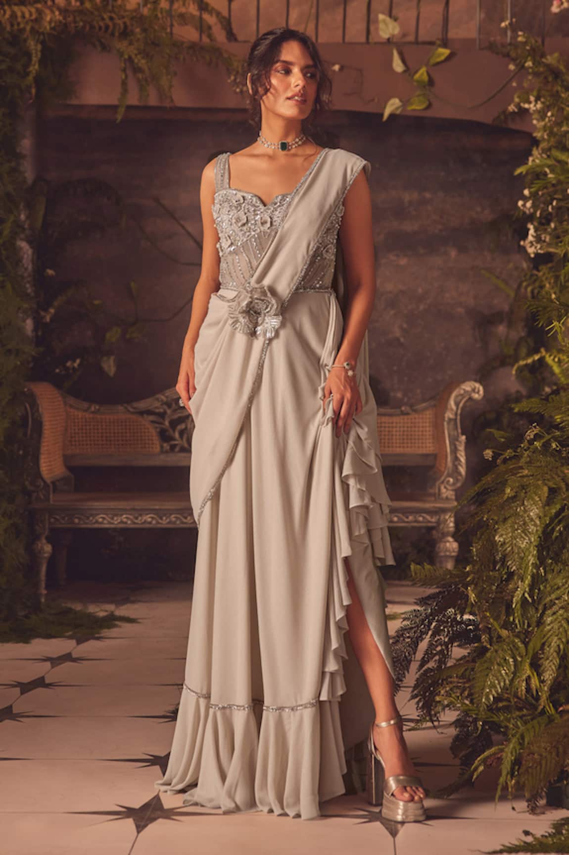 Roqa Ivory Designer Saree Gown 