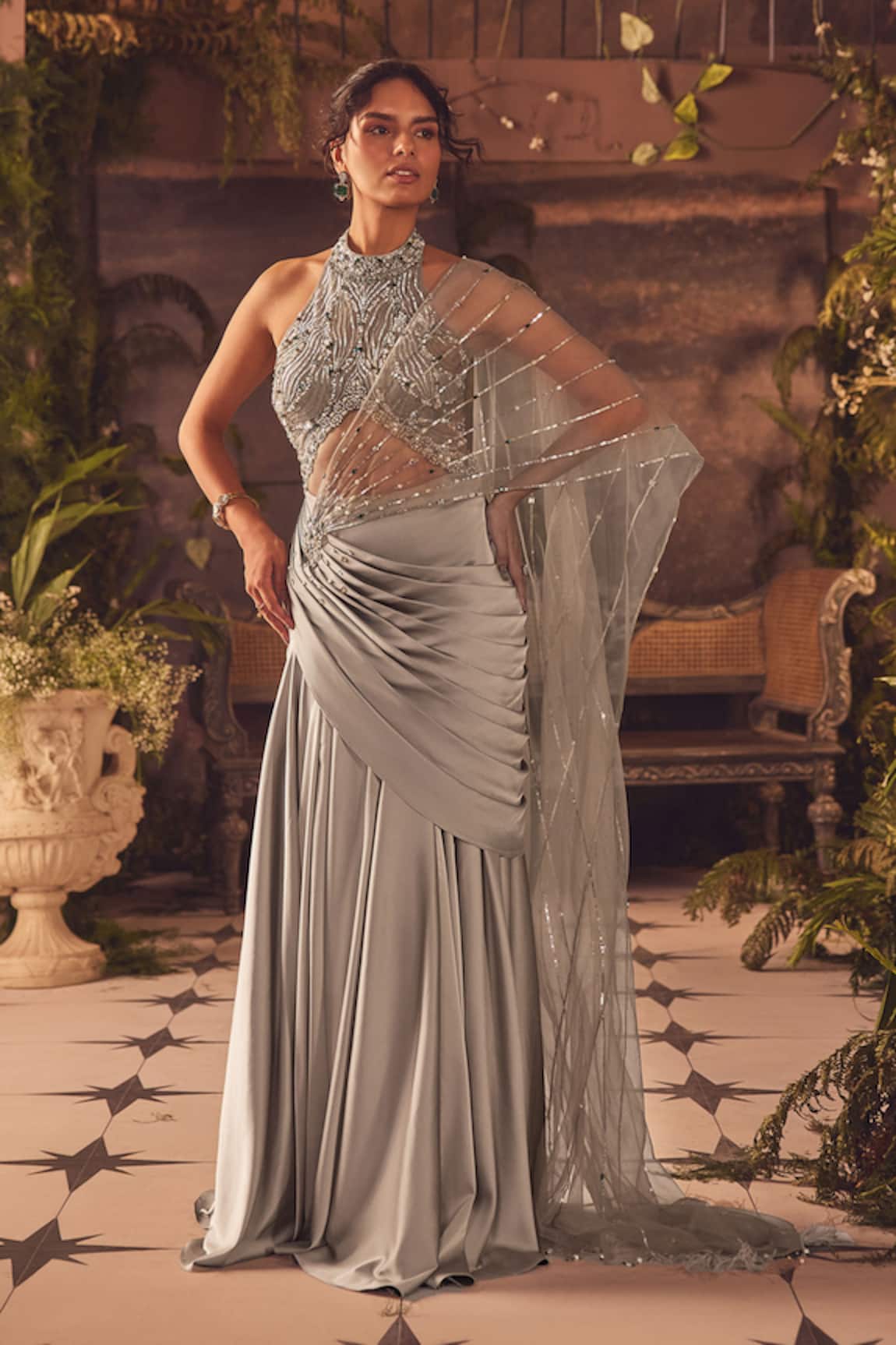 Roqa Designer Pre-Draped Saree & Blouse Set 