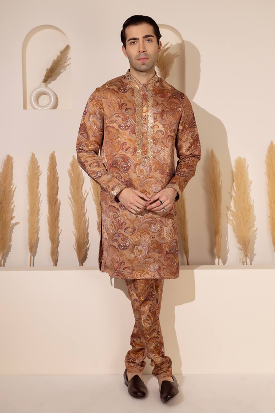 Char Chaand Copper Gold Designer Kurta Pant Set 