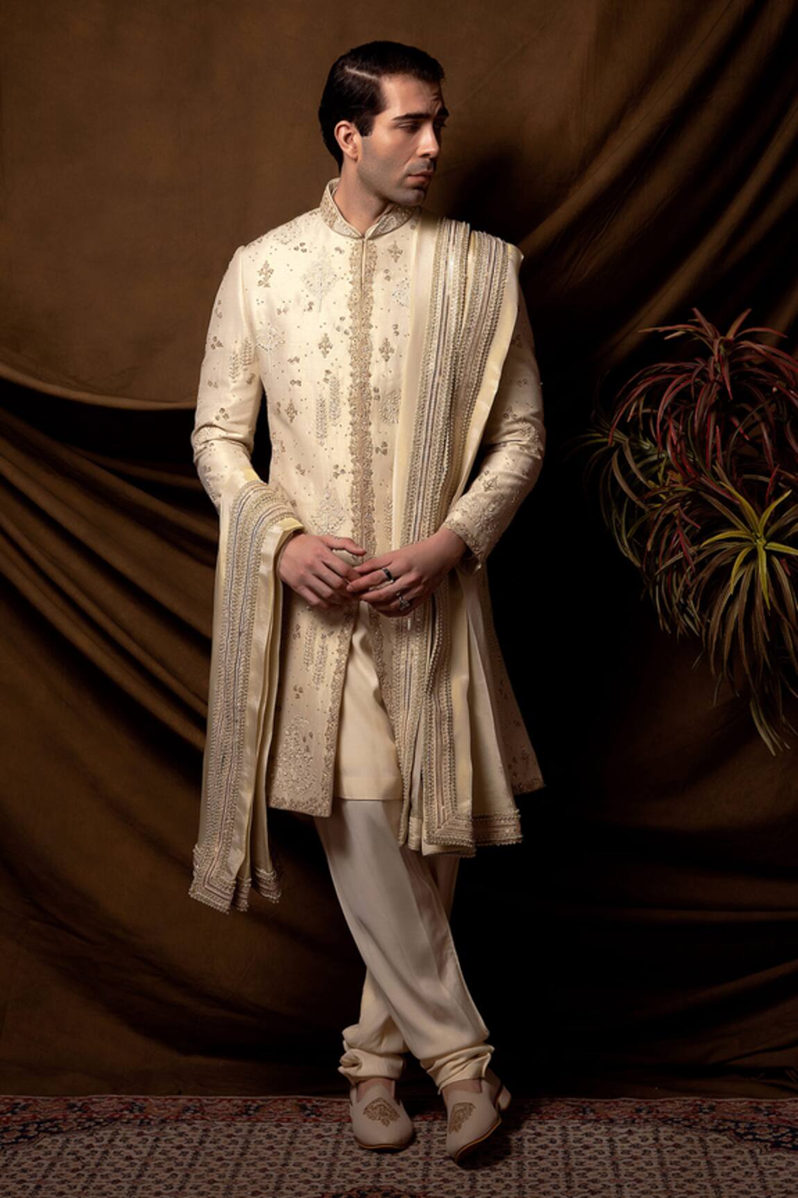 Char Chaand Beige Designer Sherwani Set 