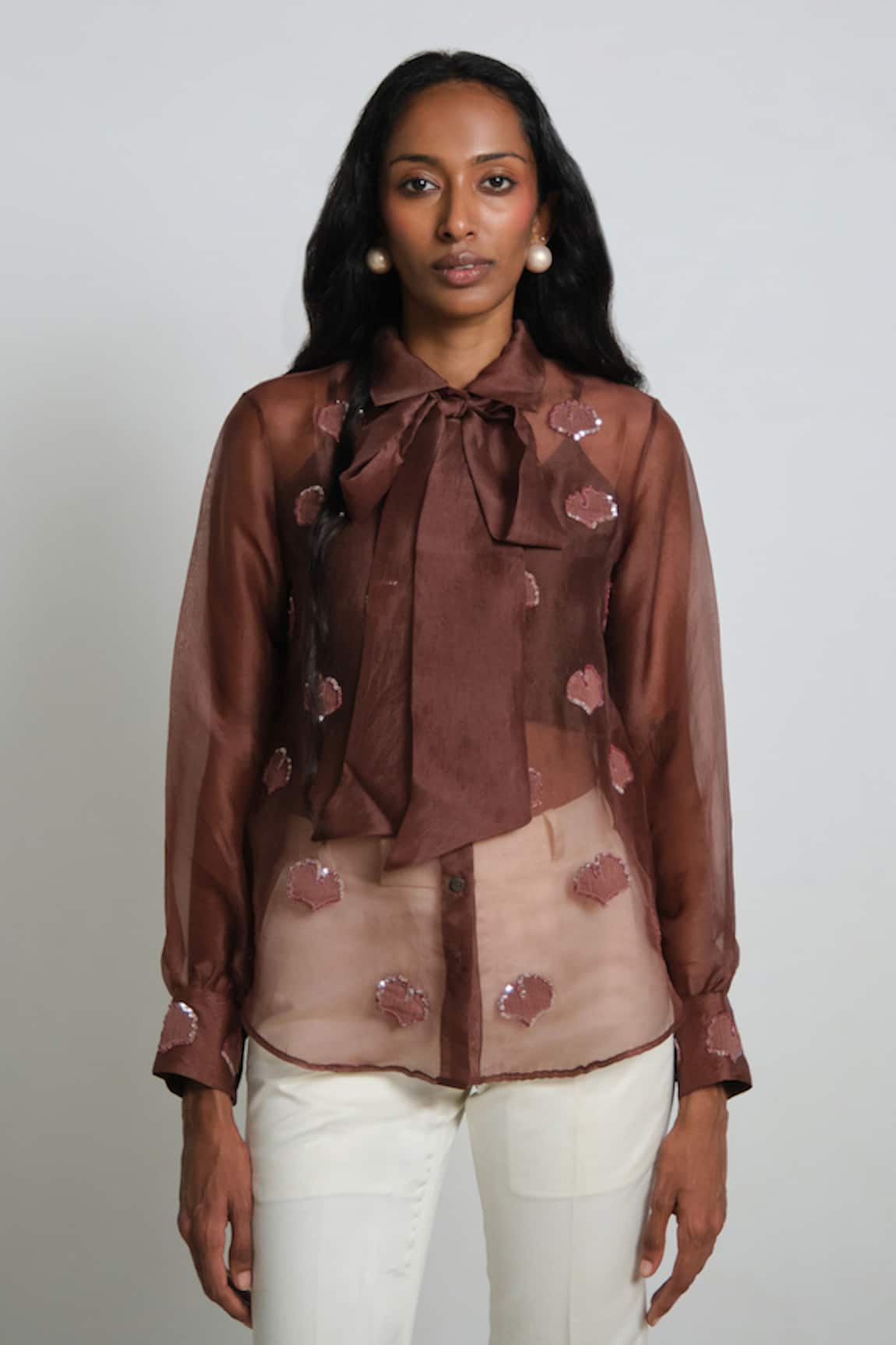 Shimona Brown Silk Organza Shirt 