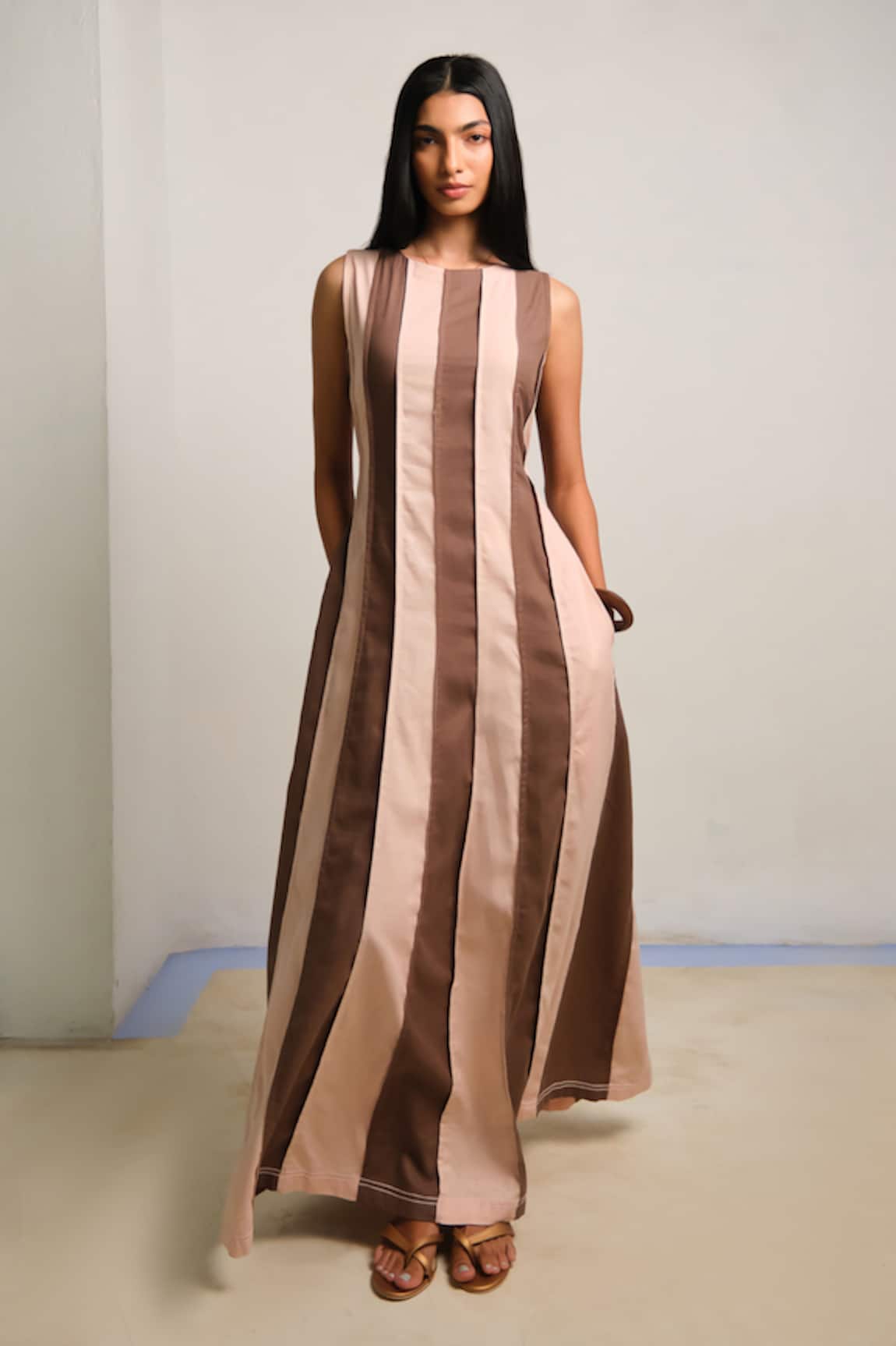 Shimona Striped Cotton Linen Sea Salt Dress 