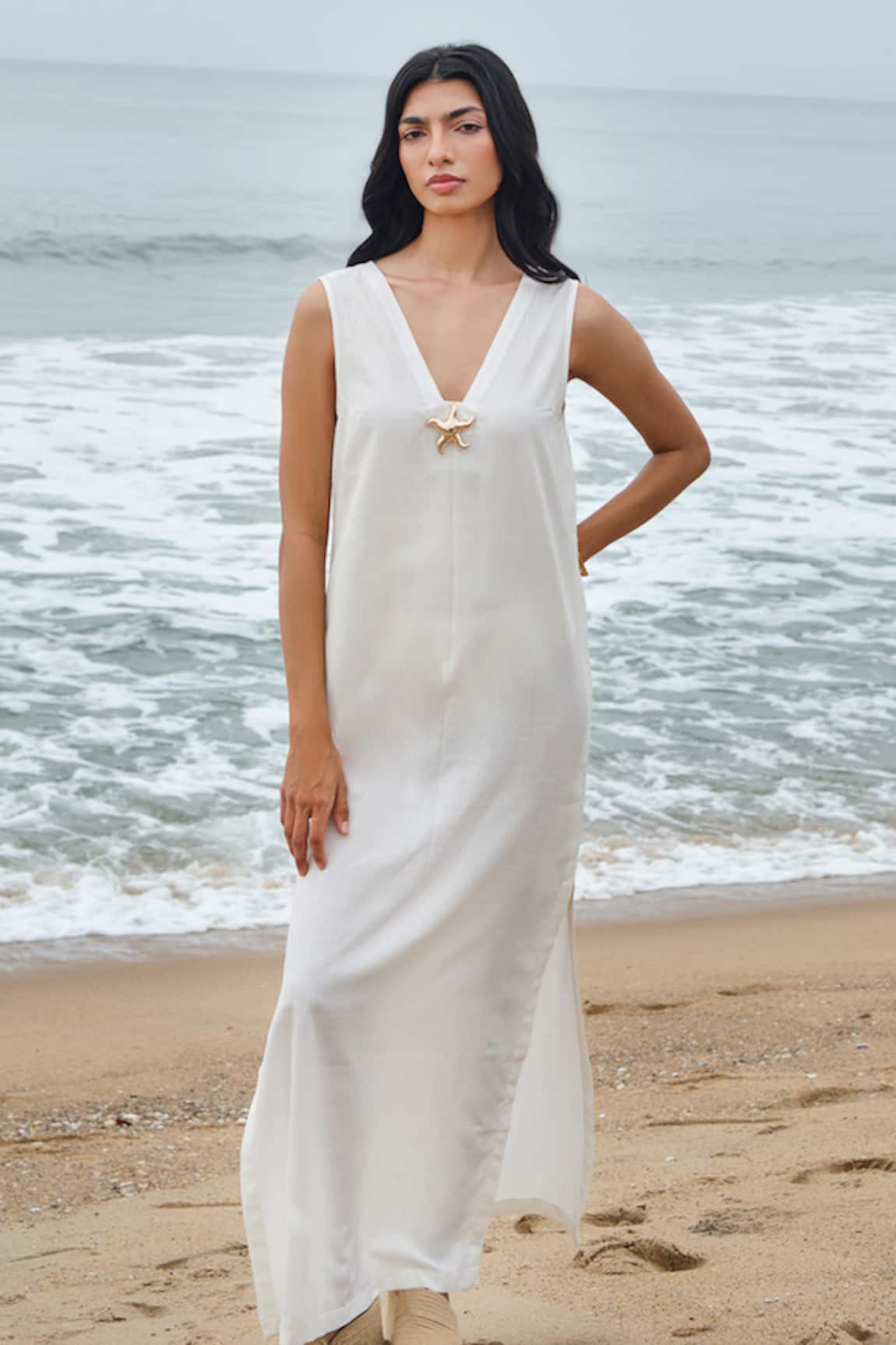 Shimona Pearl White Slit Dress 