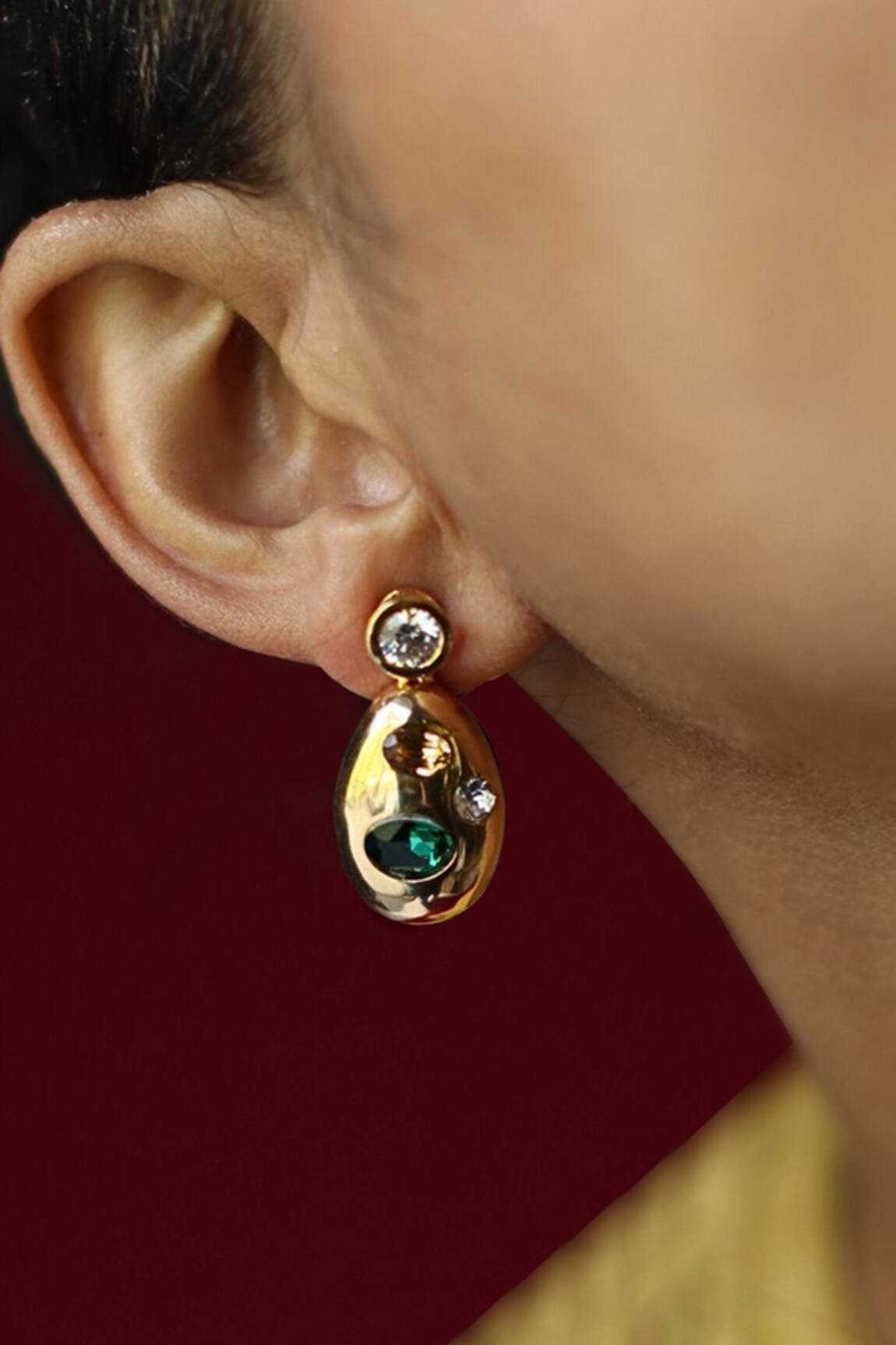 Esme By Aashna Dalmia Designer Green Stone Earrings Set 
