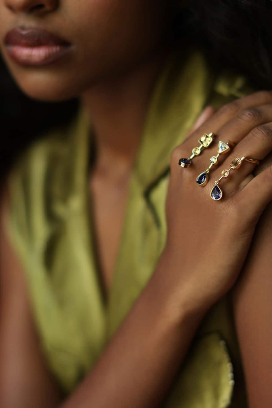 Esme By Aashna Dalmia Gold Plated Purple Stone Ring 
