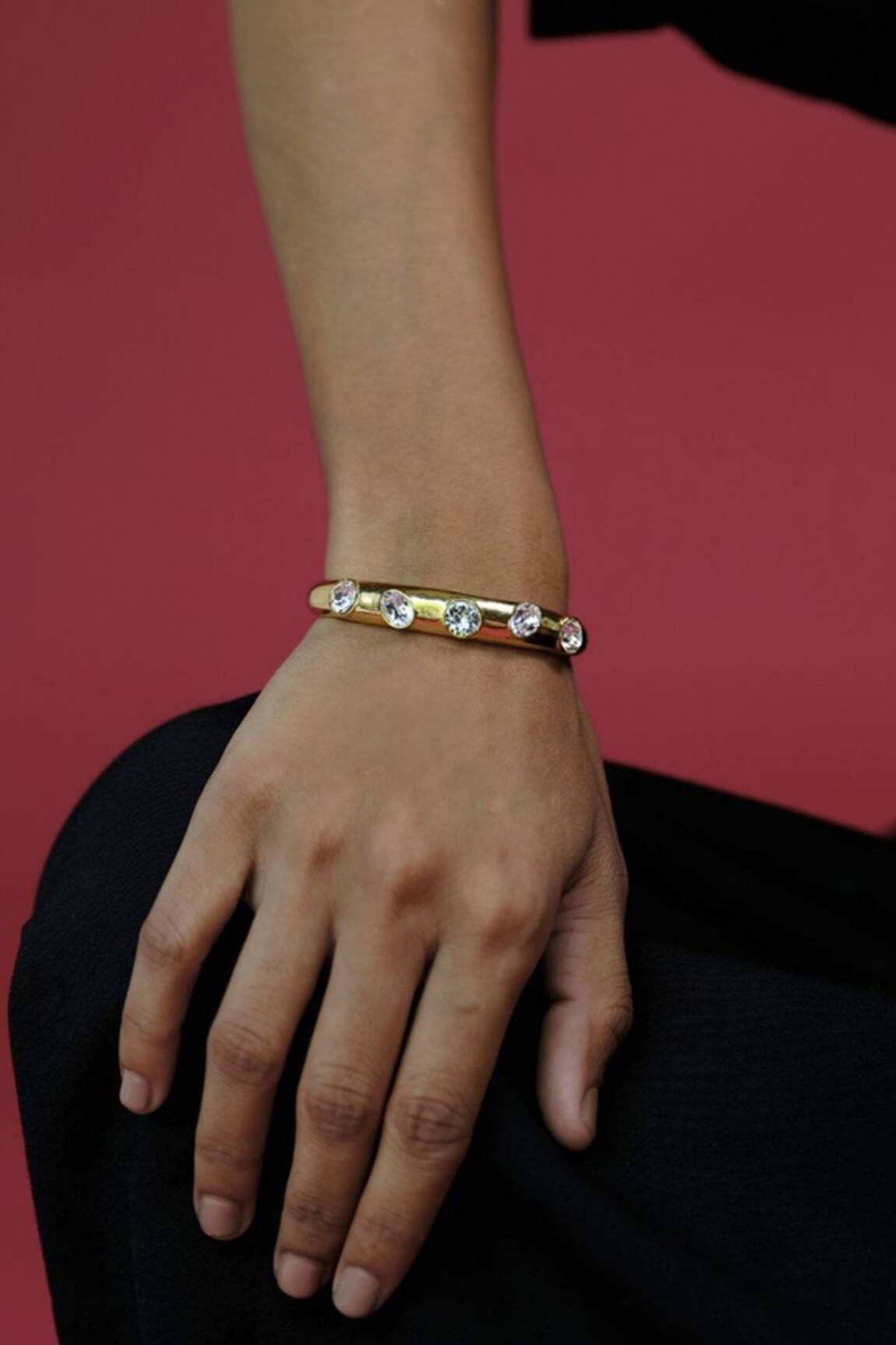 Esme By Aashna Dalmia Gold Plated White Stone Bracelet 