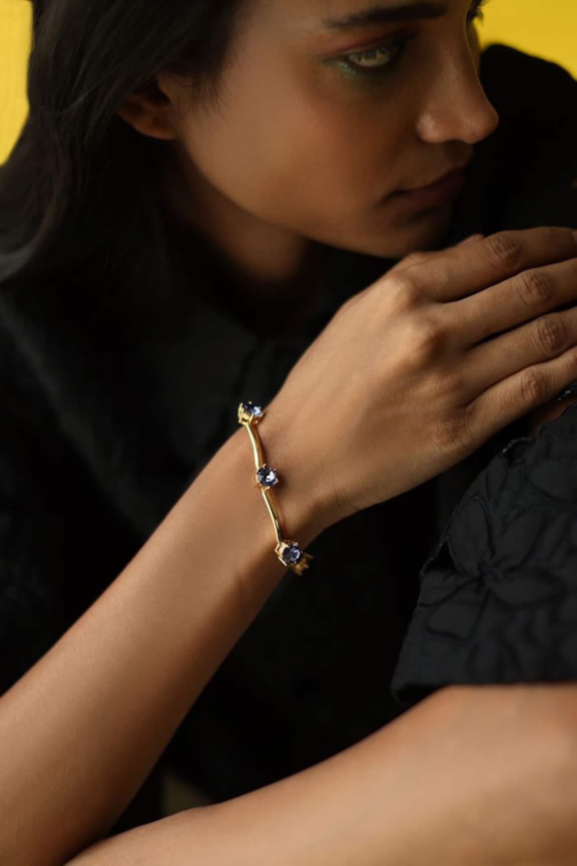 Esme By Aashna Dalmia Gold Plated Purple Stone Bracelet 