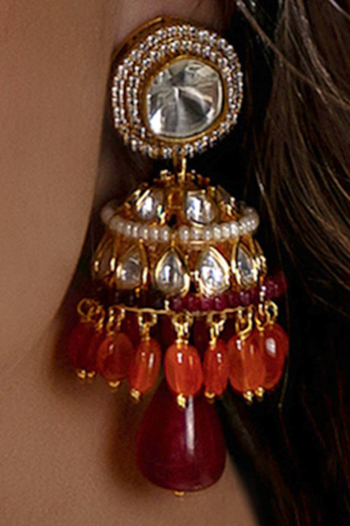 Joules By Radhika Multi Coloured Polki Jhumka 