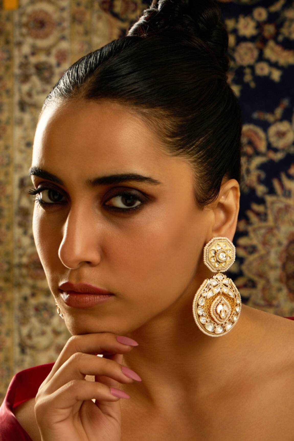 Joules By Radhika Golden Dusk Polki Chaandbali Earrings 
