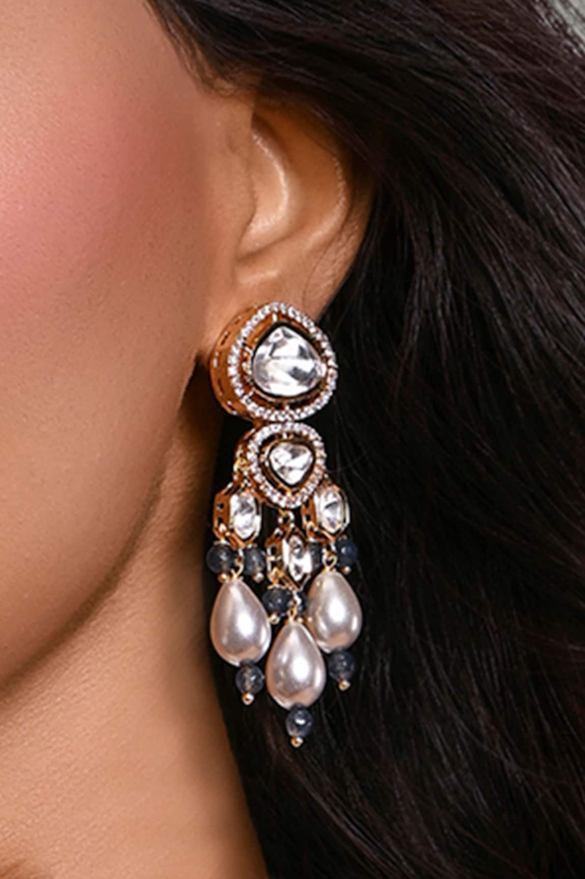 Joules By Radhika Kundan Harmony Gold Finish Earrings 