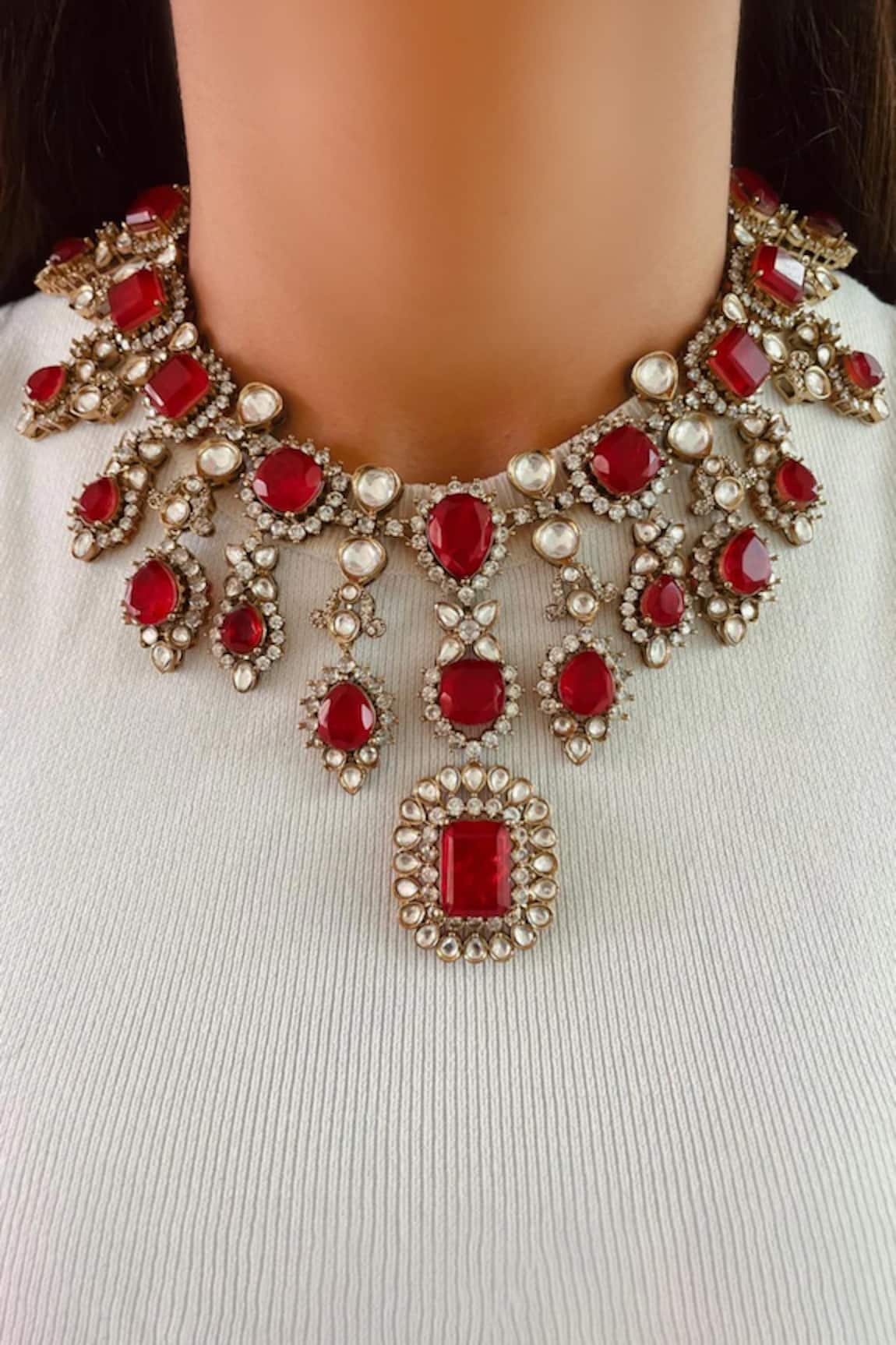 Prerto Kanoj Ruby Kundan Polki Necklace Set 